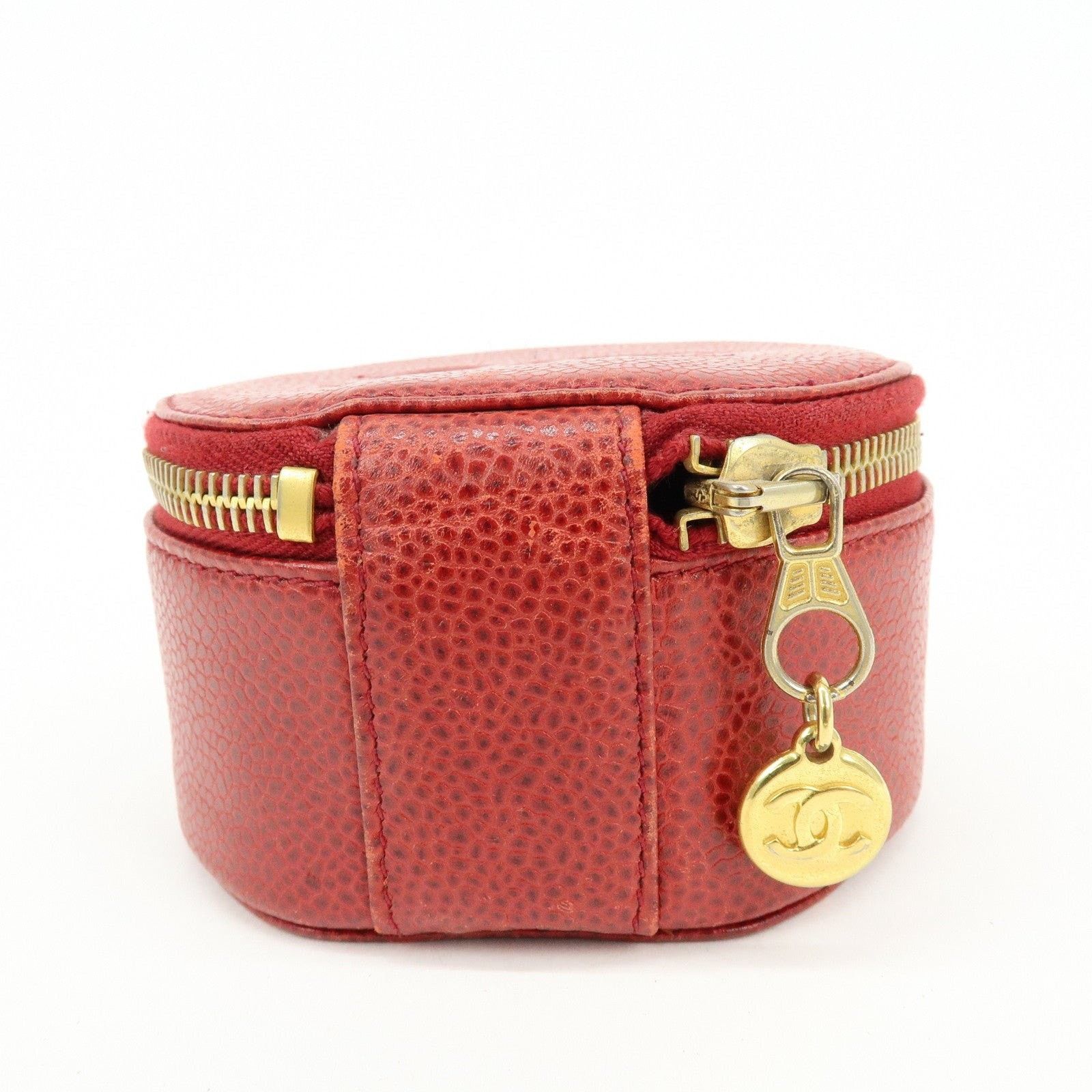 Chanel Chanel CC Logo Caviar Leather Cosmetic Pouch Red Size ONE SIZE - 2 Thumbnail