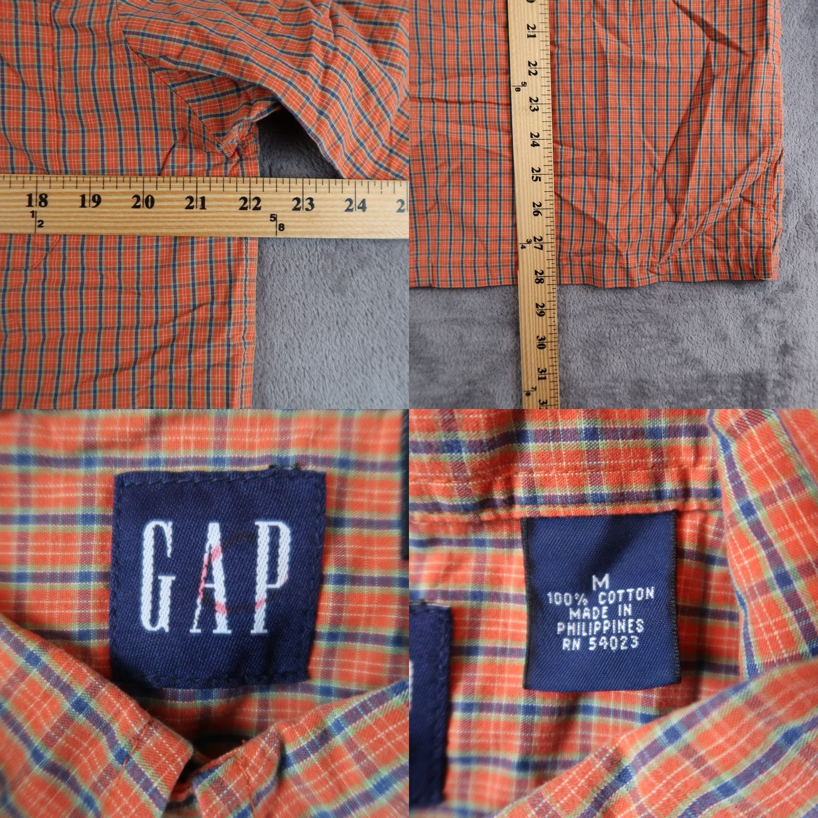 Gap VINTAGE Gap Shirt Men M Orange Plaid Button-Up Short Sleeve 90s Classic Size US M / EU 48-50 / 2 - 8 Thumbnail