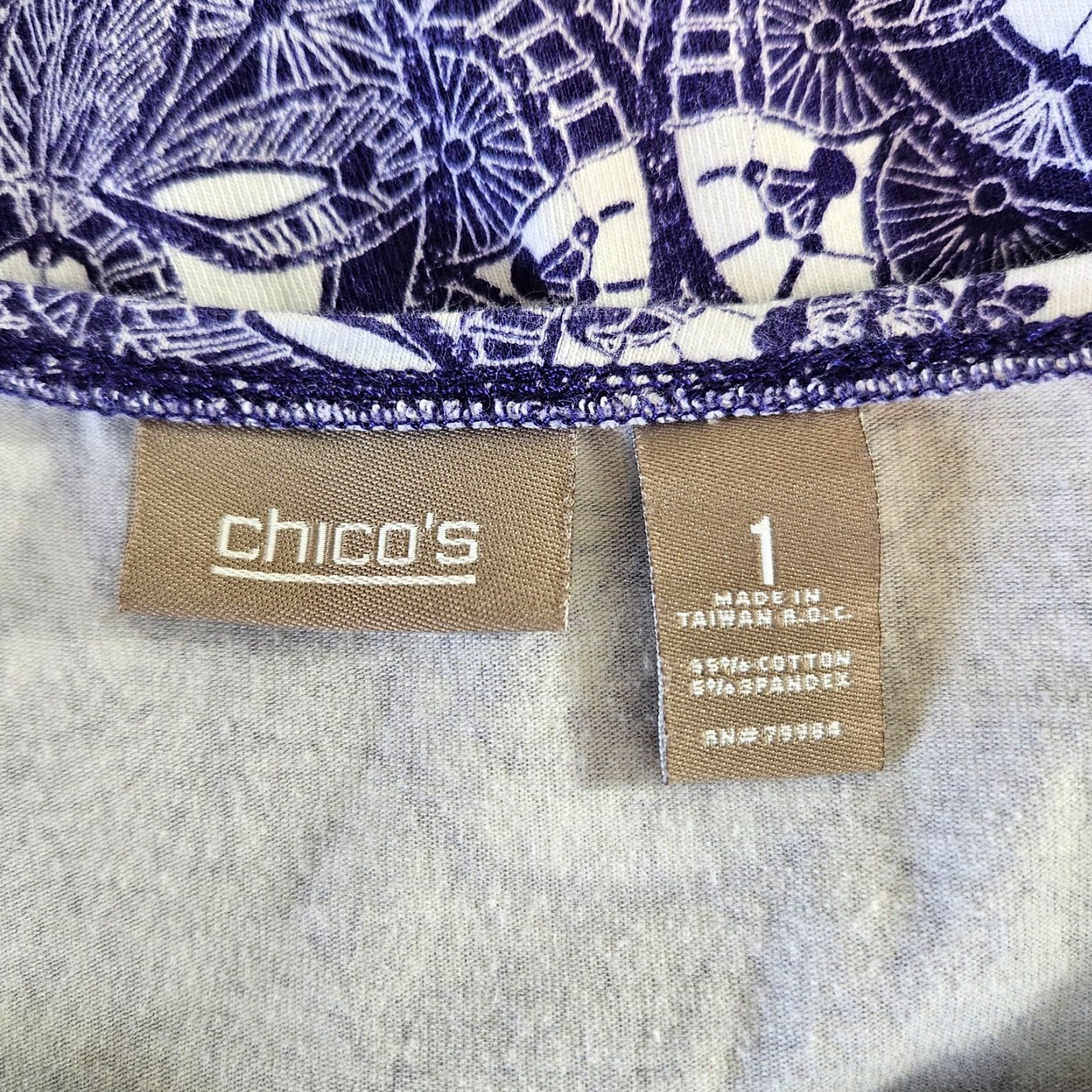 Vintage Chico's Womens Blouse Shirt 3/4 Sleeve Purple White Printed Cotton Blend M Adults Womens Size M / US 6-8 / IT 42-44 - 4 Thumbnail