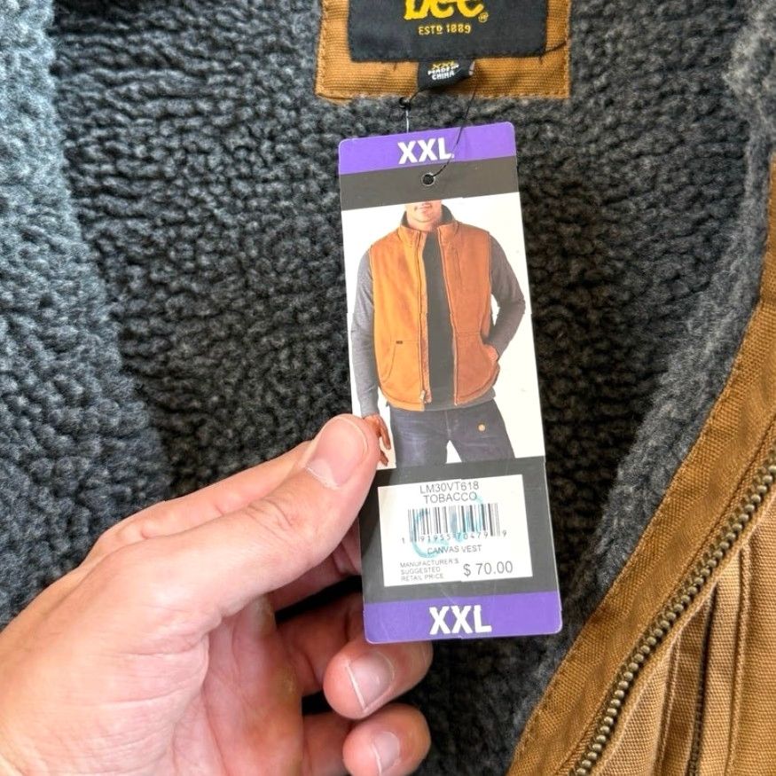Lee VINTAGE? NWT Lee Vest Chore Cotton Zip 2XL Men Brown Solid Work Outdoors Autumn Winter Spring Fall Lined Sherpa Canvas Vest Size US XXL / EU 58 / 5 - 4 Thumbnail