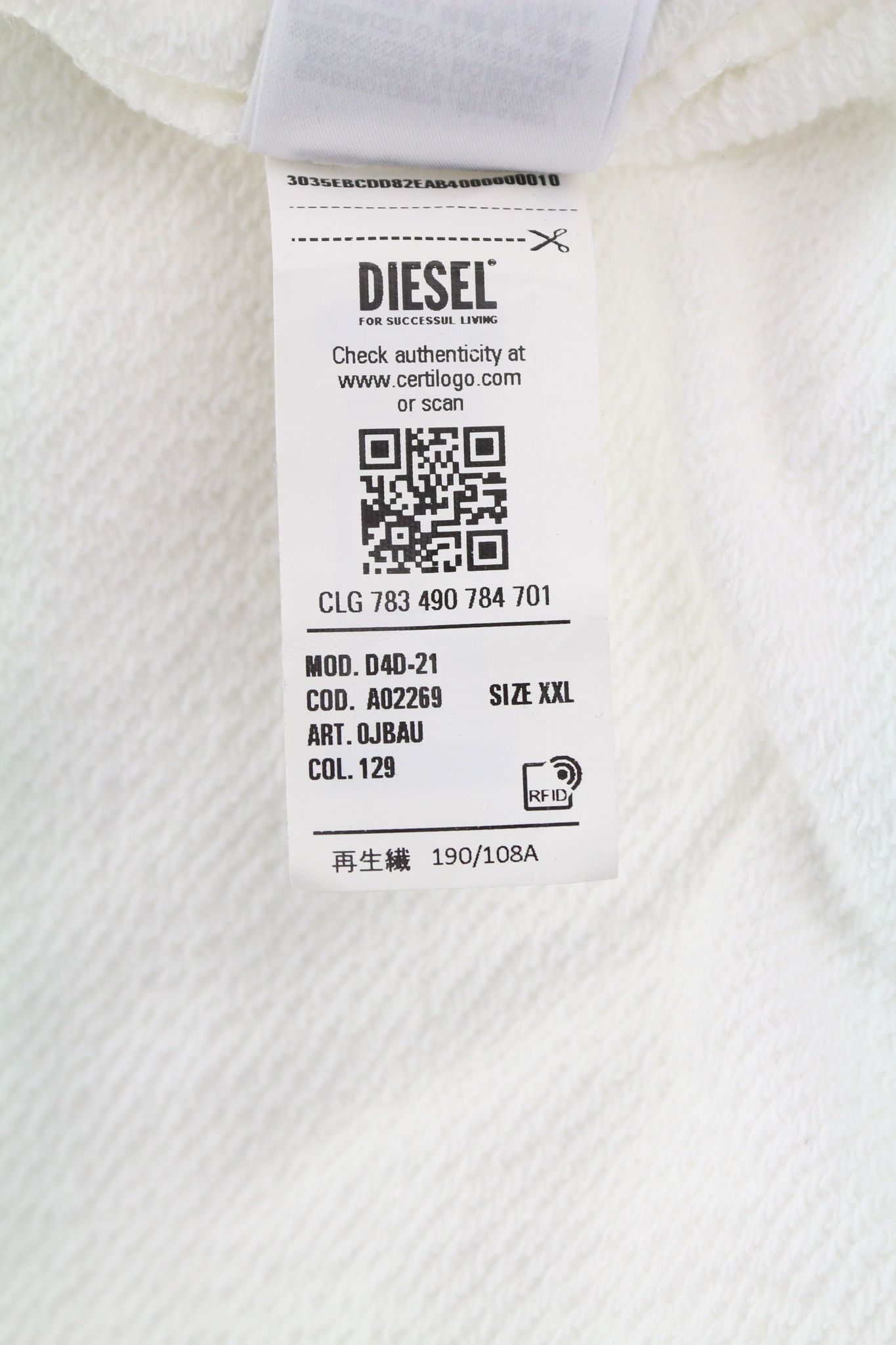 Diesel D4D-21 Men Hoodie 2XL White Cotton Pullover 40102 Size US XXL / EU 58 / 5 - 7 Thumbnail