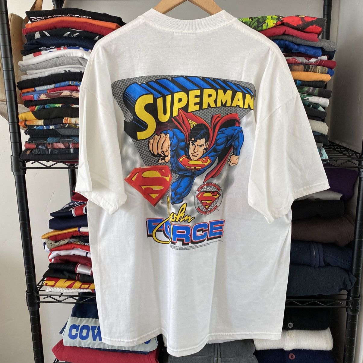 NASCAR Vintage Nascar John Force T-Shirt Superman Warner Bros 1990s Size US XL / EU 56 / 4 - 5 Thumbnail