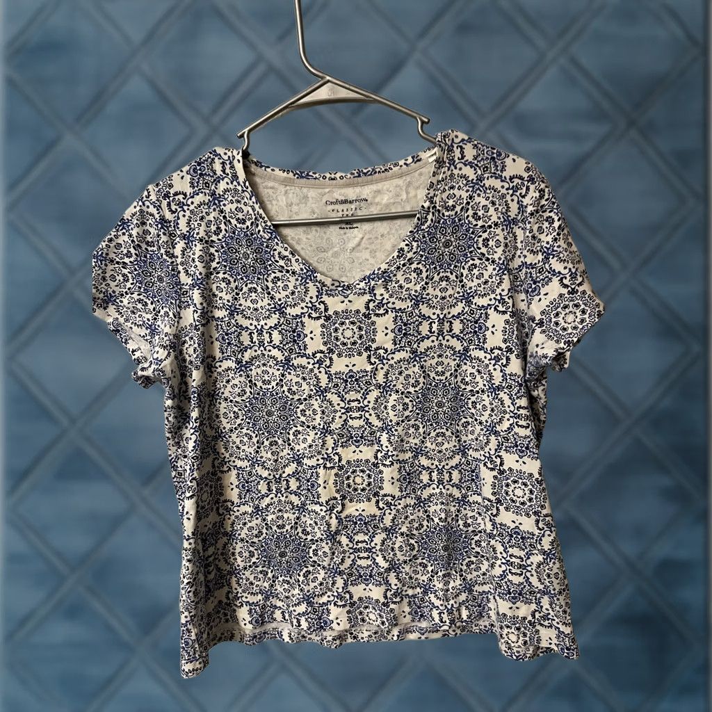 Croft & Barrow Croft & Barrow T-Shirt Women's XL Knit V-Neck Short Sleeves Blue Aztec Geometric Classic Shirt Womens XL Blue Aztec V-Neck Pullover Casual Size XL / US 12-14 / IT 48-50 - 1 Thumbnail