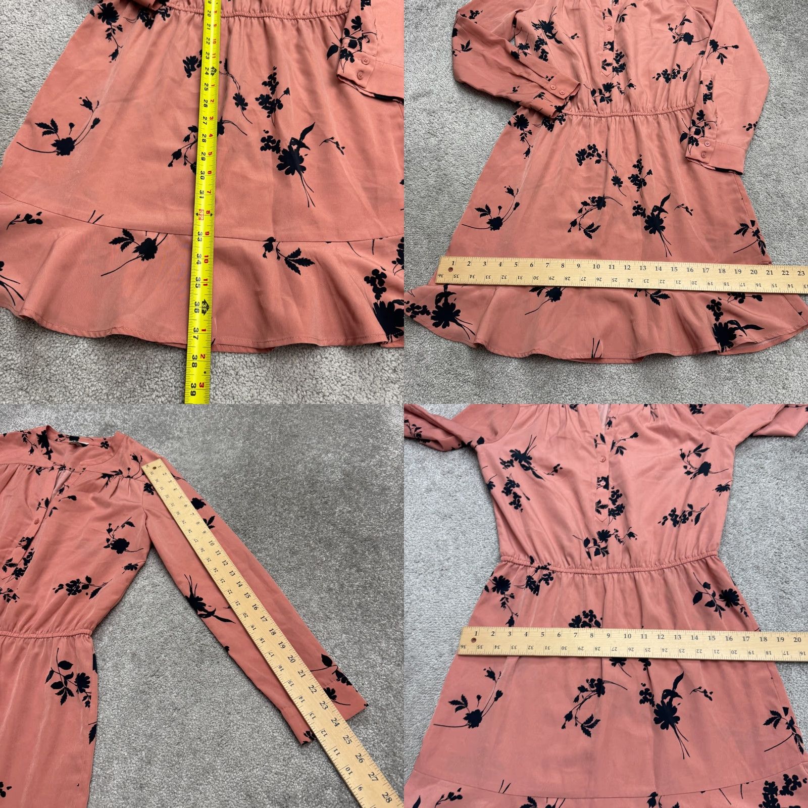 Missguided Joie Acey Floral Ruffle Mini Dress Women Medium Pink Black Long Sleeve Button Up Size S / US 4 / IT 40 - 8 Thumbnail