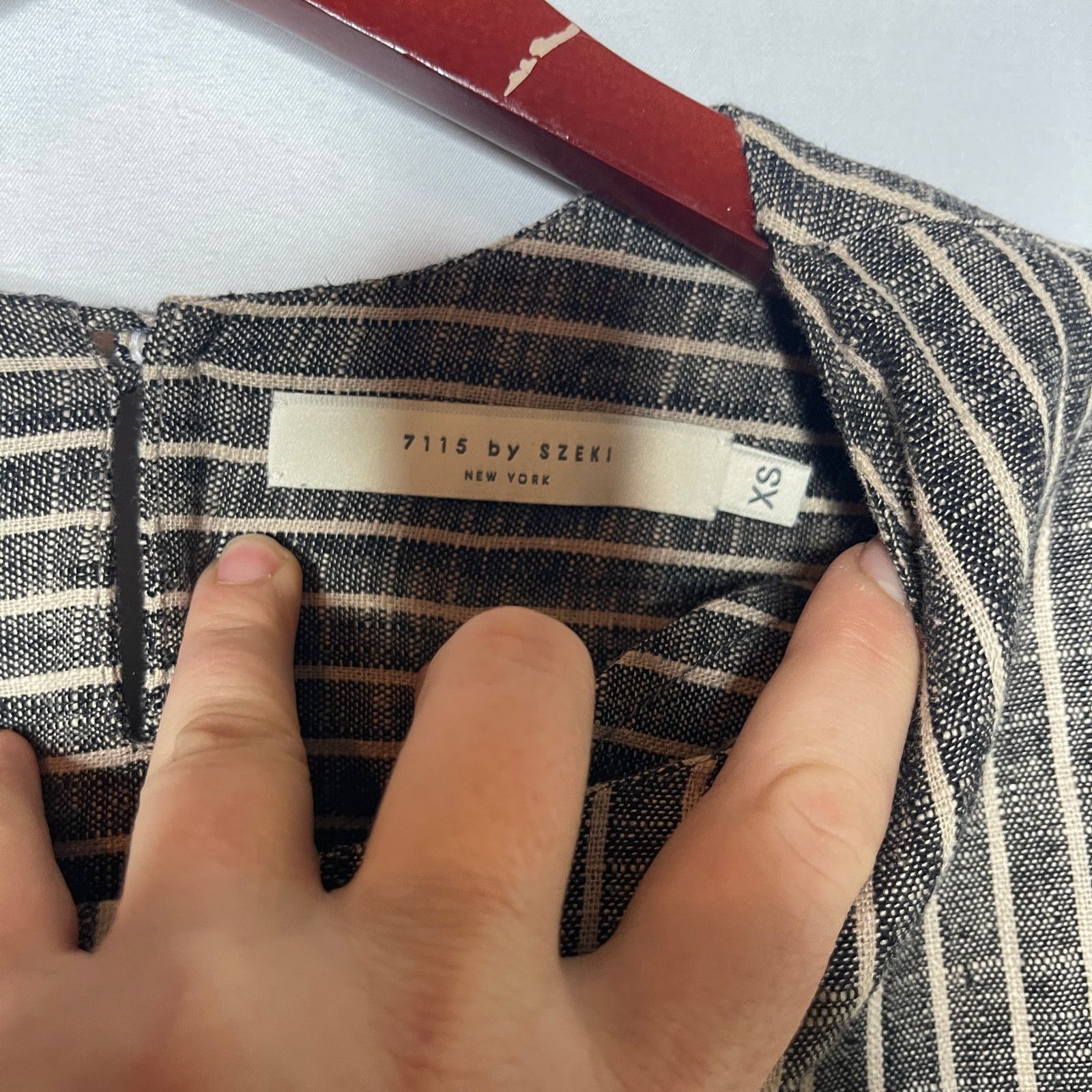 7115 by Szeki 7115 by Szeki Striped Square Hem Linen Blend midi Dress XS Size XS / US 0-2 / IT 36-38 - 3 Thumbnail