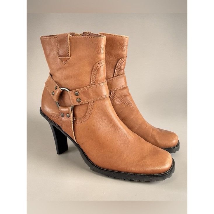 Harley Davidson Vintage Harley Davidson Tan Leather Heeled Boots Size US 8.5 / IT 38.5 - 1 Thumbnail