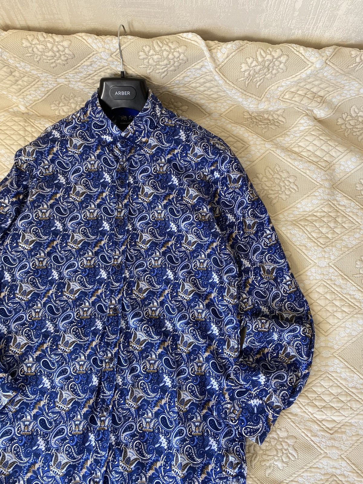 Vintage 🔥 Guide London Paisley Polo Long Sleeve Button Shirt Blue Size US XL / EU 56 / 4 - 2 Thumbnail
