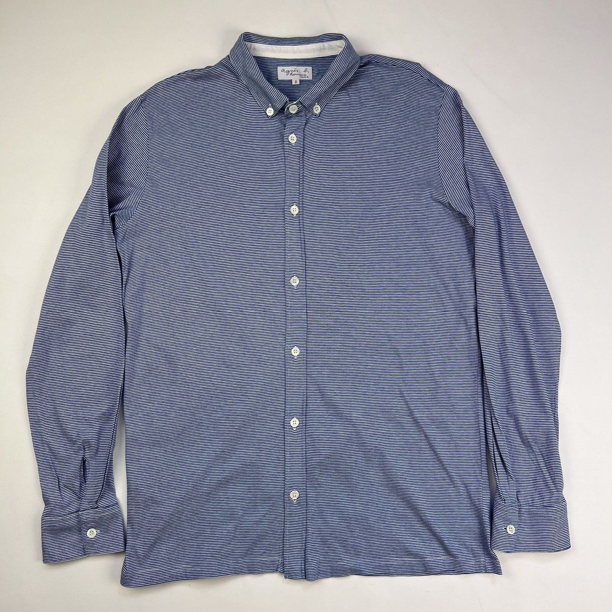 Designer × agnes b. Agnes B. Homme Paris blue white stripped shirt Size US M / EU 48-50 / 2 - 1 Thumbnail
