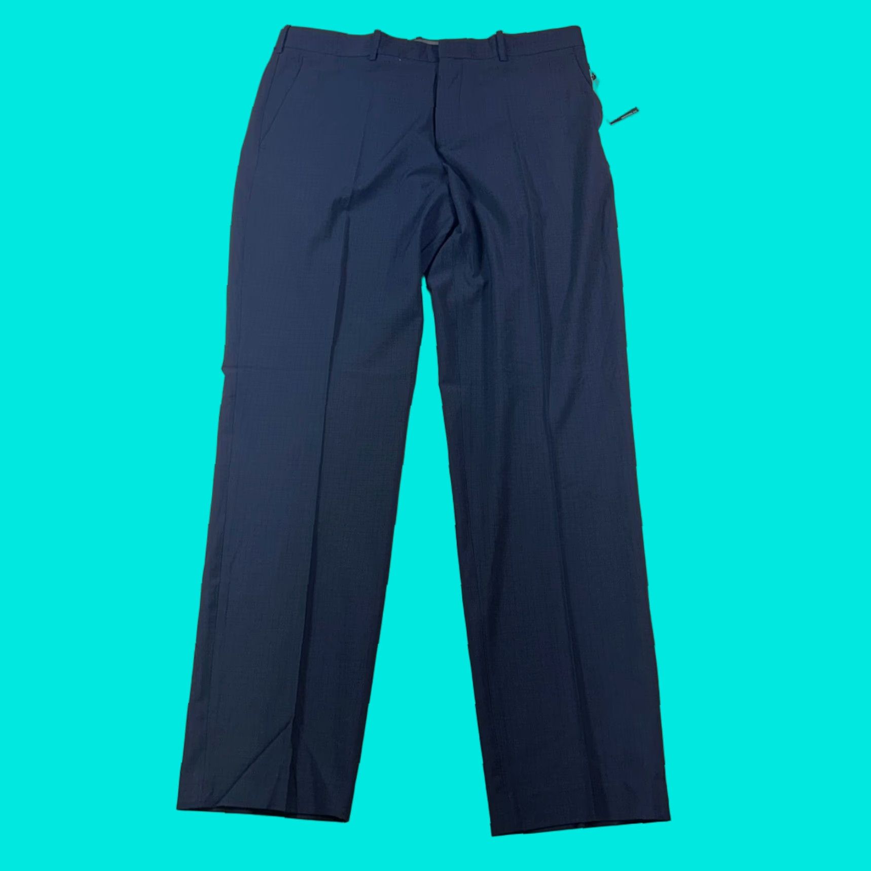 Perry Ellis Check Dress Pants Mens 36x34 Navy Blue Modern-Fit Resolution Dress  Pants Navy Blue