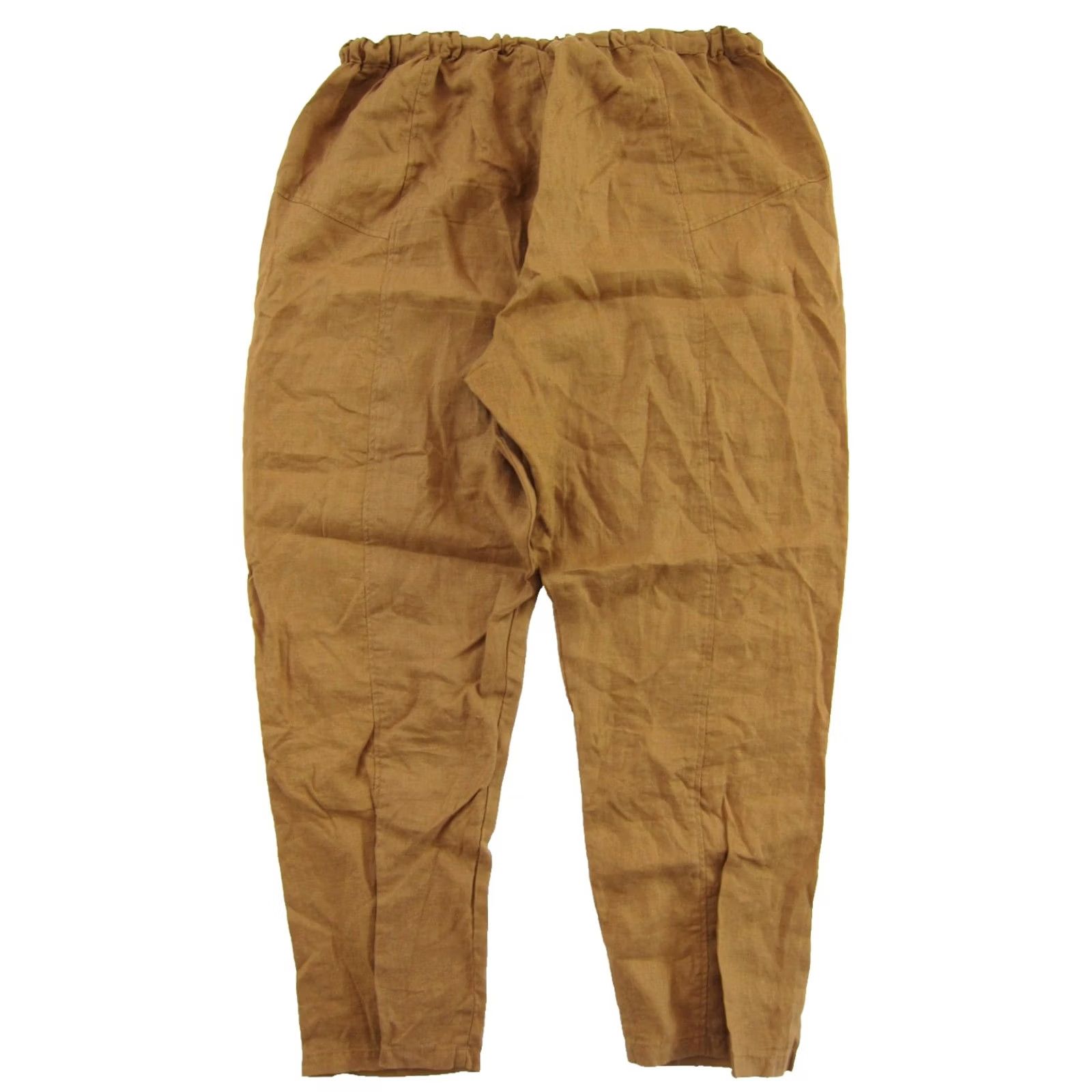 Vintage Frockk 100% Linen Carmel Brown Pocket Tie Tapered High Rise Darcy Pant Woman XL Size 40" / US 18 - 4 Thumbnail