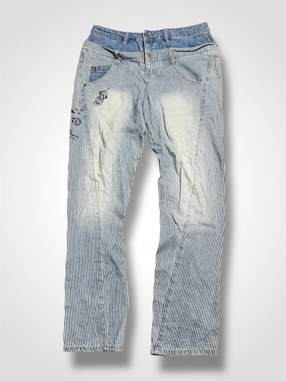 If Six Was Nine Vintage Cutie Blonde Bio-Stone Wash Pinstripe Jeans (40) Size 32" / US 10 / IT 46 - 1 Thumbnail