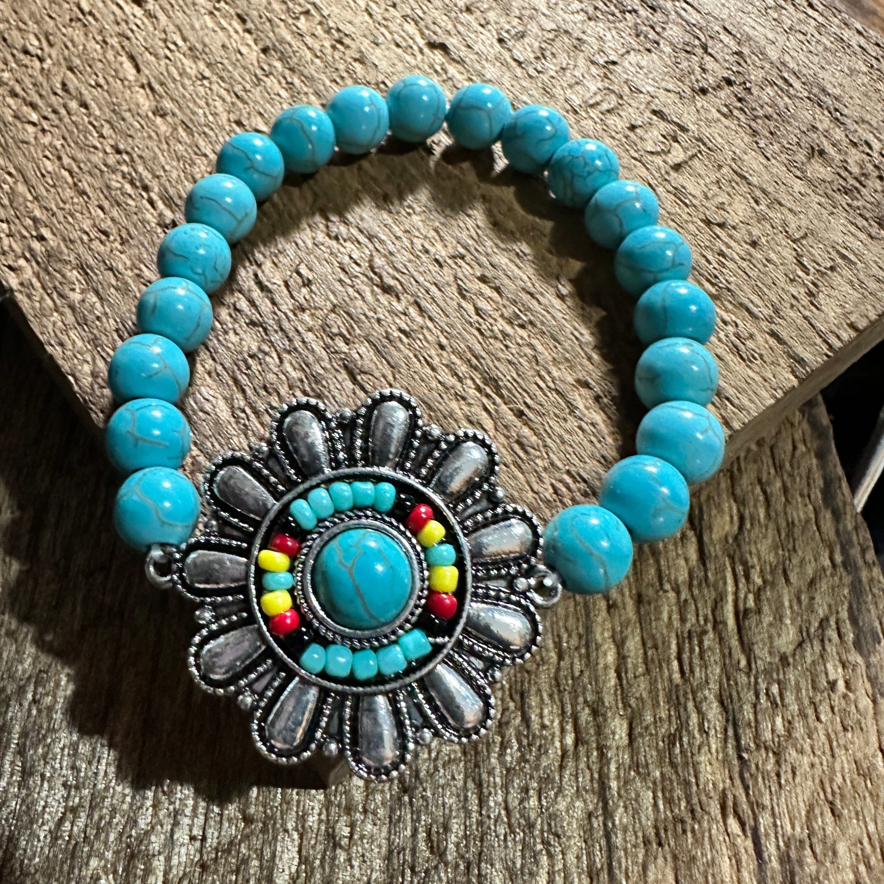 Other Turquoise Flower Concho Seed Bead Southwestern Bohemian Brac Size ONE SIZE - 2 Thumbnail