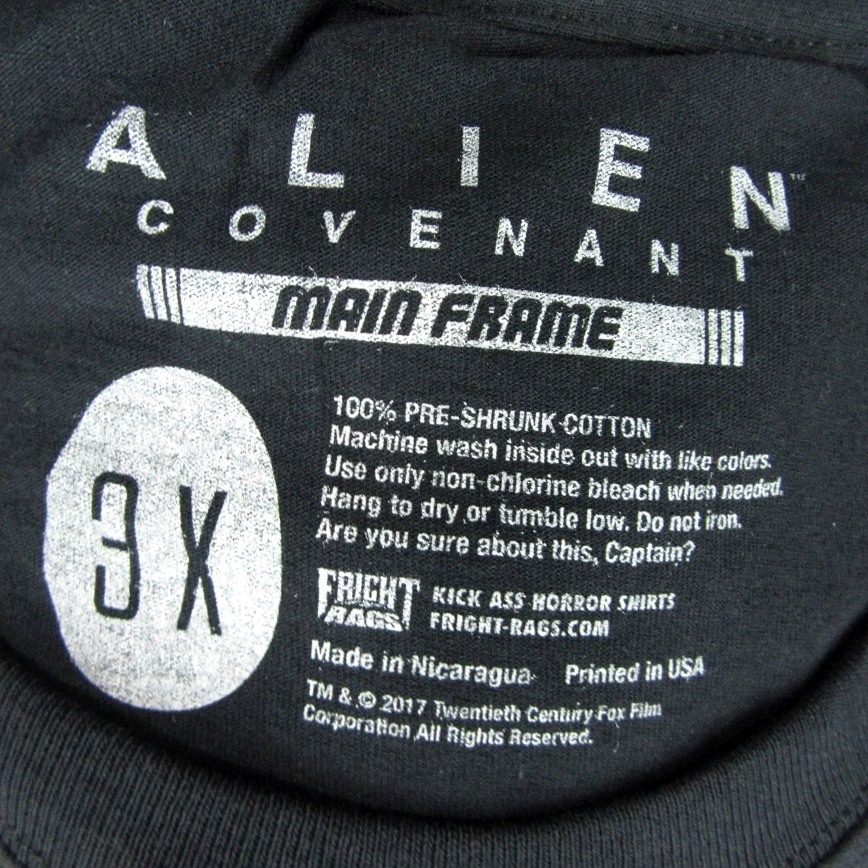 Frame Fright Rags T-Shirt Main Frame Alien Covenant 3XL Black Short Sleeve Mens Horror Sci Fi Clothing Shirt Size US XXL / EU 58 / 5 - 5 Thumbnail