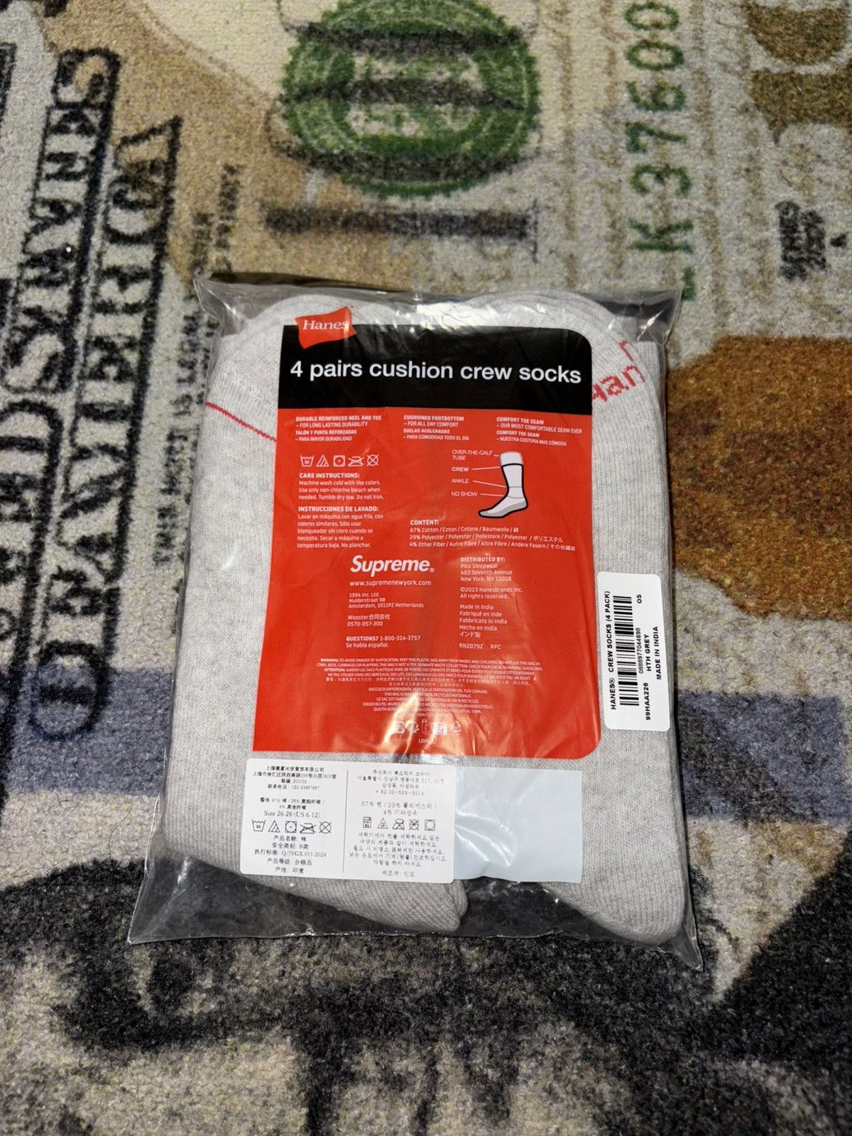 Hanes × Supreme Supreme Hanes Socks (4 Pairs) Grey Size ONE SIZE - 2 Thumbnail