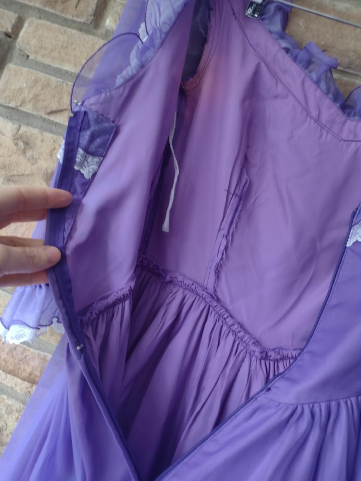 The Unbranded Brand 70s Purple Chiffon Prairie Gown Lace Ruffles Satin Lining S Size S / US 4 / IT 40 - 8 Thumbnail