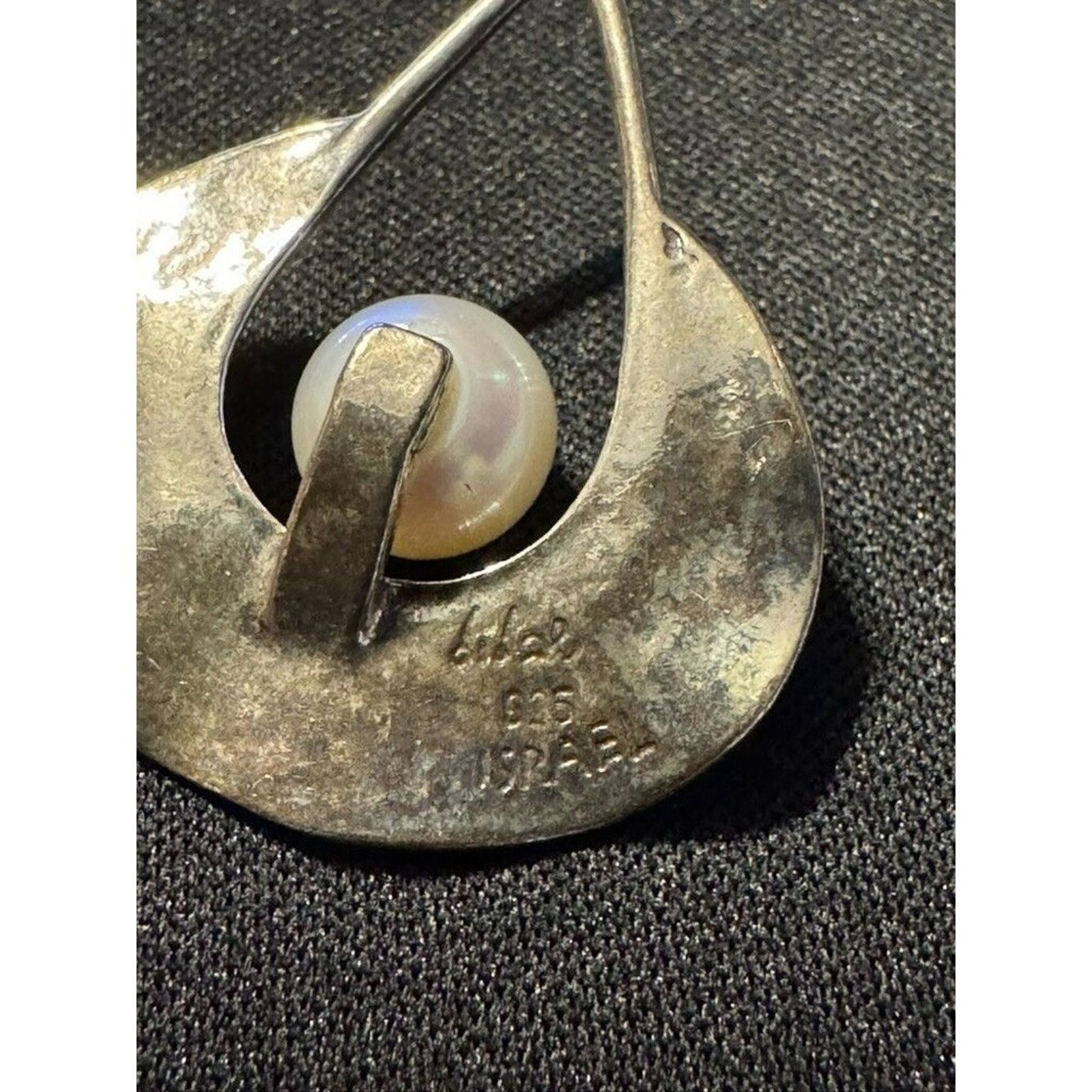 Other 925 Sterling Israel Signed Real Pearl Hammered Pendant Size ONE SIZE - 5 Thumbnail