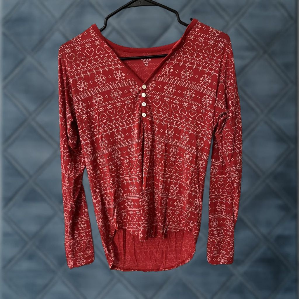 Gap VINTAGE Love By Gap Shirt Womens XS Red V-Neck Ribbed Christmas Pattern Night Size XS / US 0-2 / IT 36-38 - 1 Thumbnail