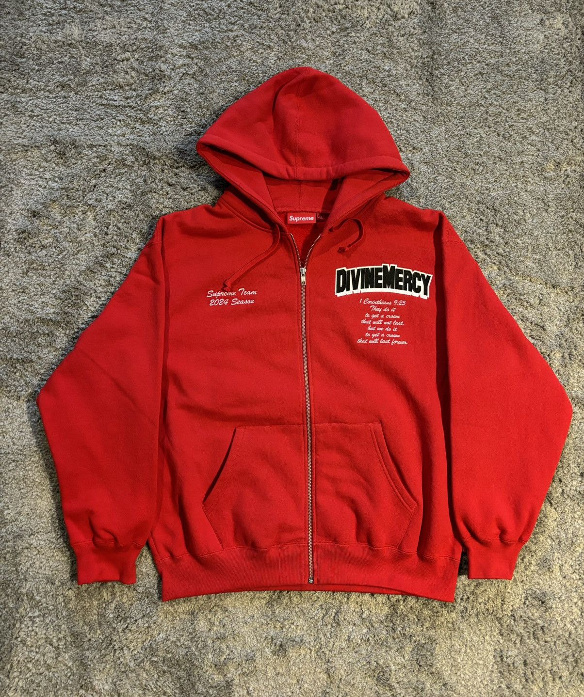 image of Supreme Salvation Zip Up Hooded Sweater in Red, Men's (Size XL)