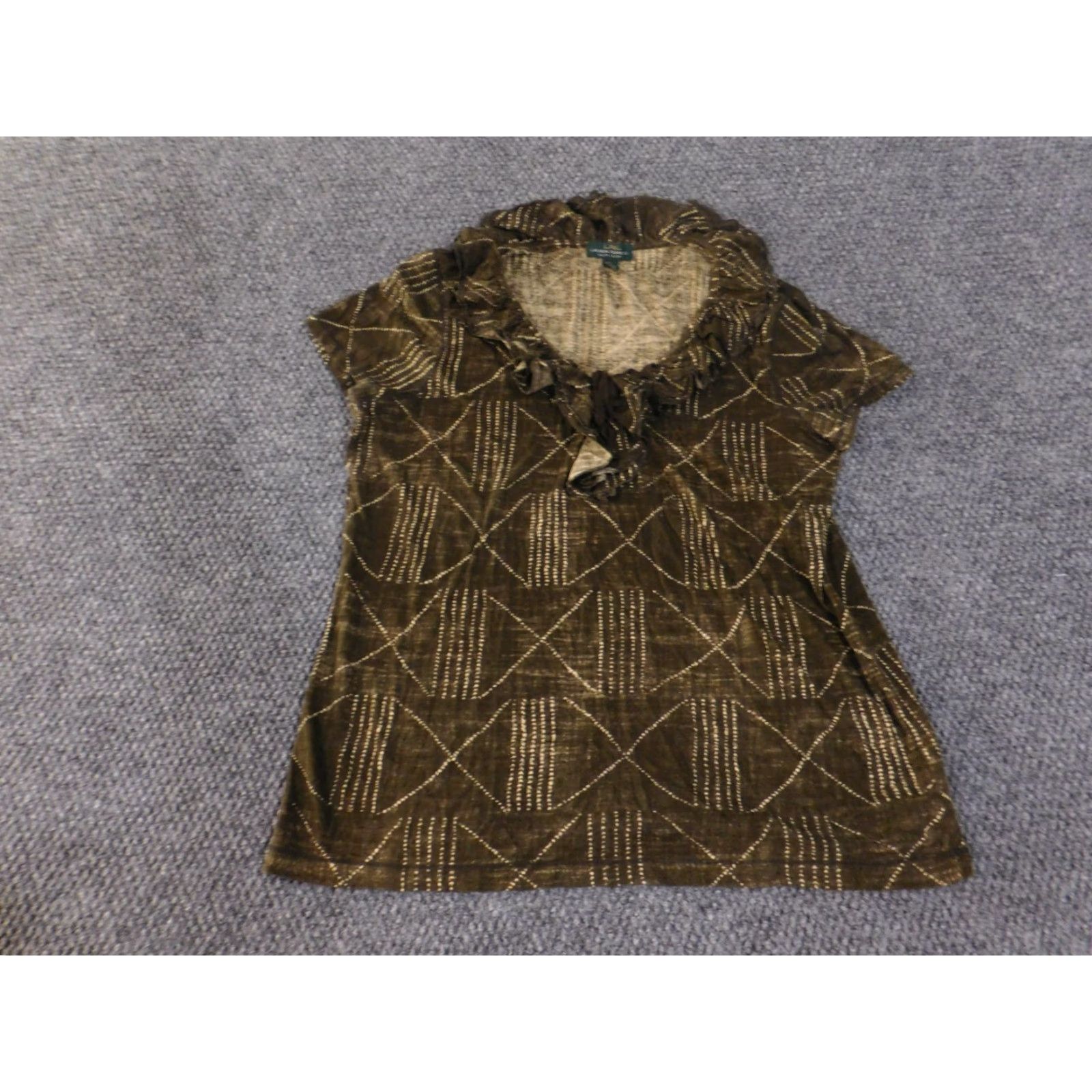 Ralph Lauren Lauren Ralph Lauren Shirt Womens L Green Ruffles Geometric V-Neck Casual Blouse Size L / US 10 / IT 46 - 4 Thumbnail