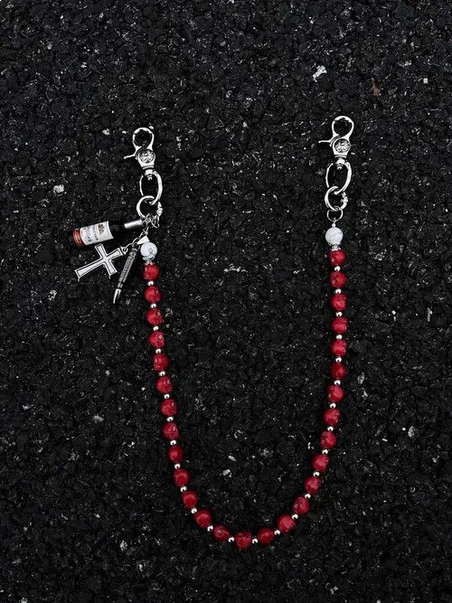 Jewelry 558Red Pine Stone Skull Cleanfit Wallet Chain ,Jeans Chain Size ONE SIZE - 2 Thumbnail