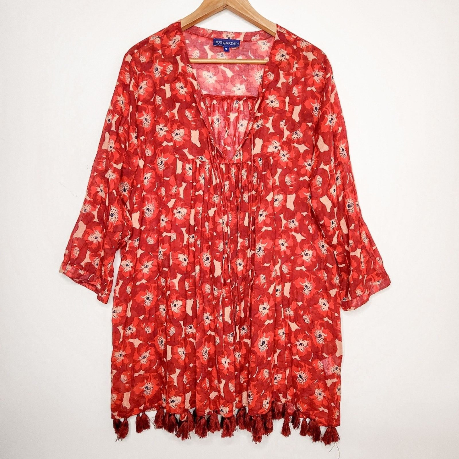 Anthropologie Ro’s Garden Red Floral Seychelles Tunic Dress Coverup Sz XL Size XL / US 12-14 / IT 48-50 - 3 Thumbnail