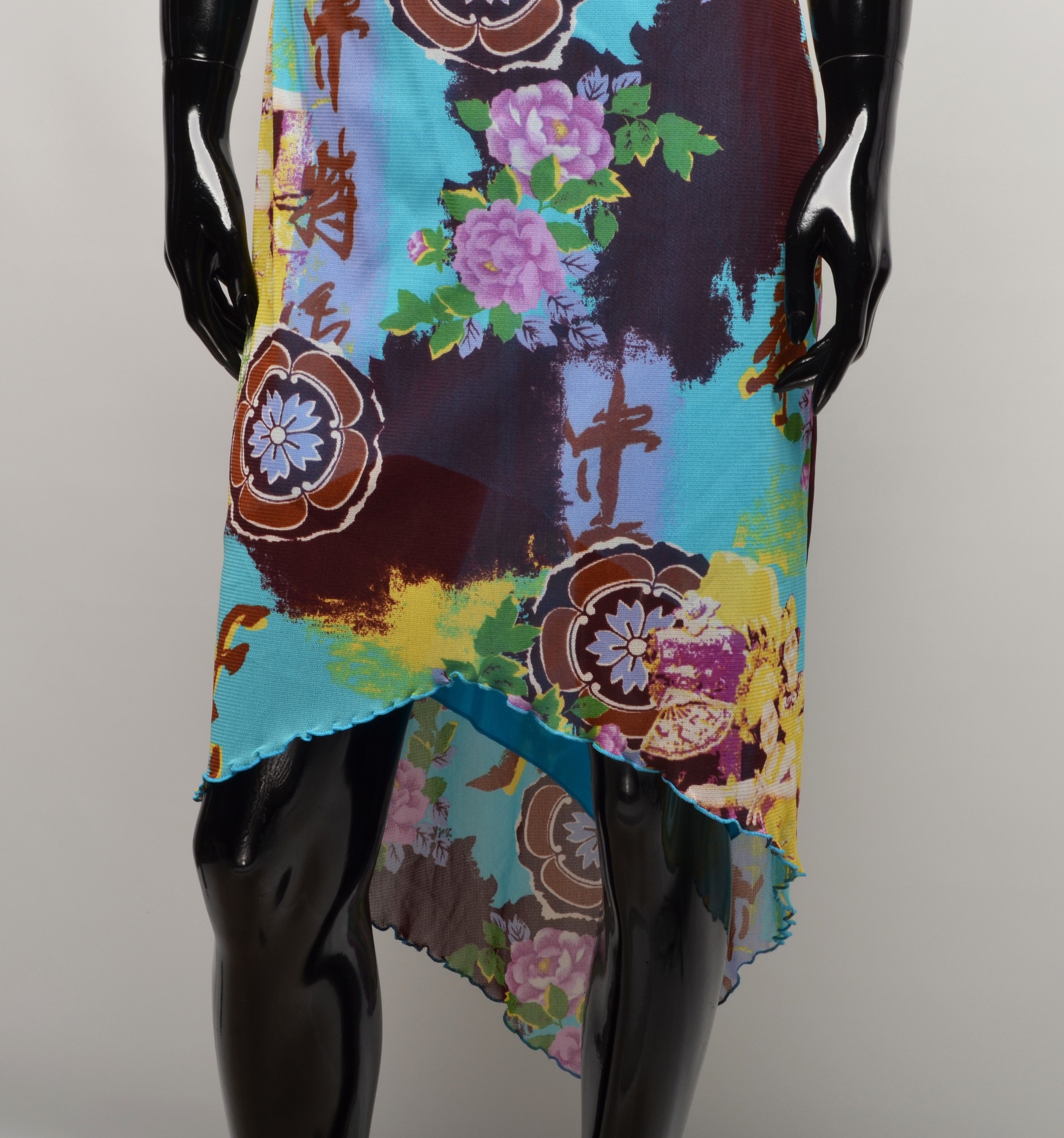 Vintage Vintage Y2K Mesh Printed Asymmetrical Dress like Gaultier Size M / US 6-8 / IT 42-44 - 3 Thumbnail