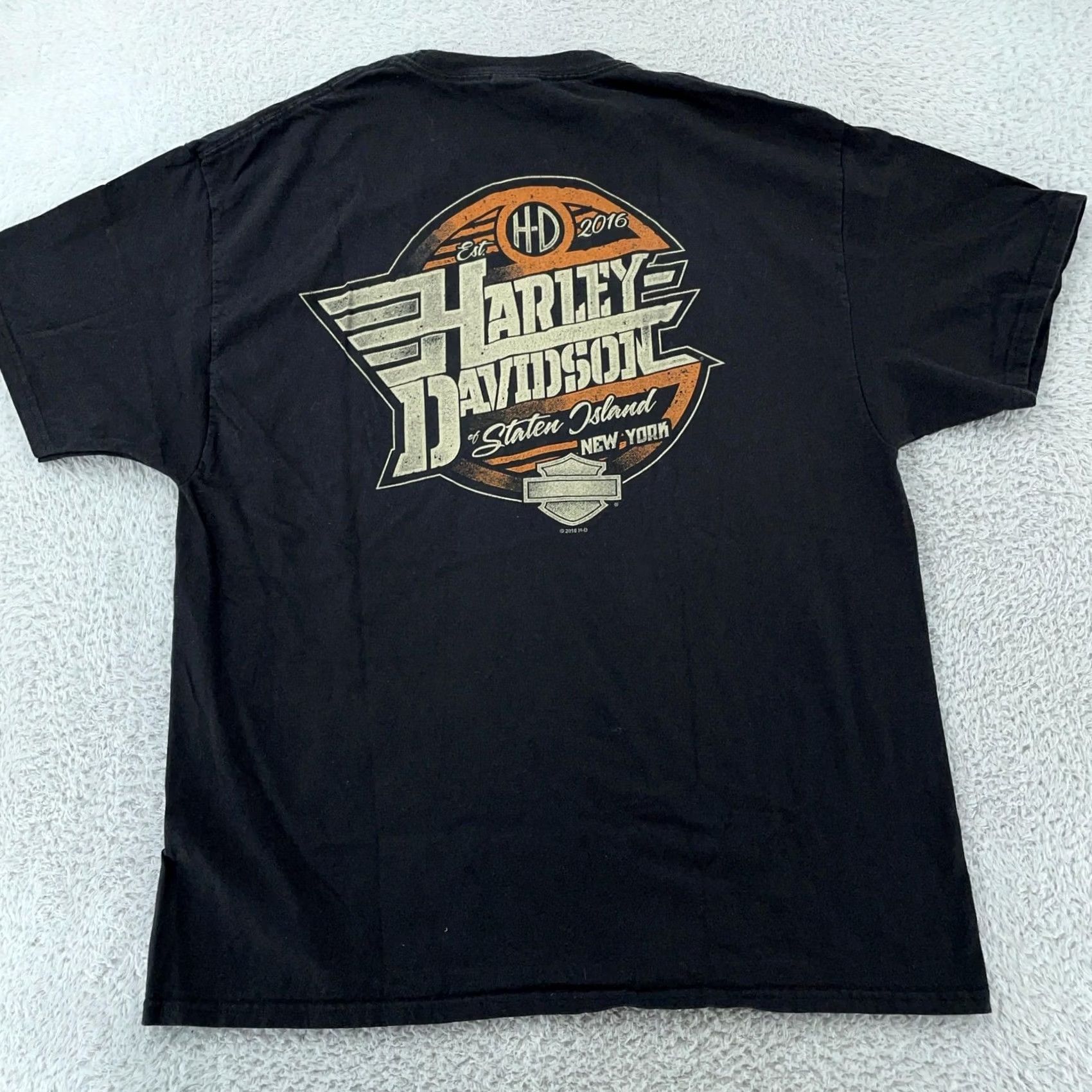 Harley Davidson Harley-Davidson Shirt L/XL Black Staten Island New York Graphic Motorcycle Mens T-Shirt Short Sleeve Crew Neck Cotton Modern Fit Size US L / EU 52-54 / 3 - 2 Thumbnail