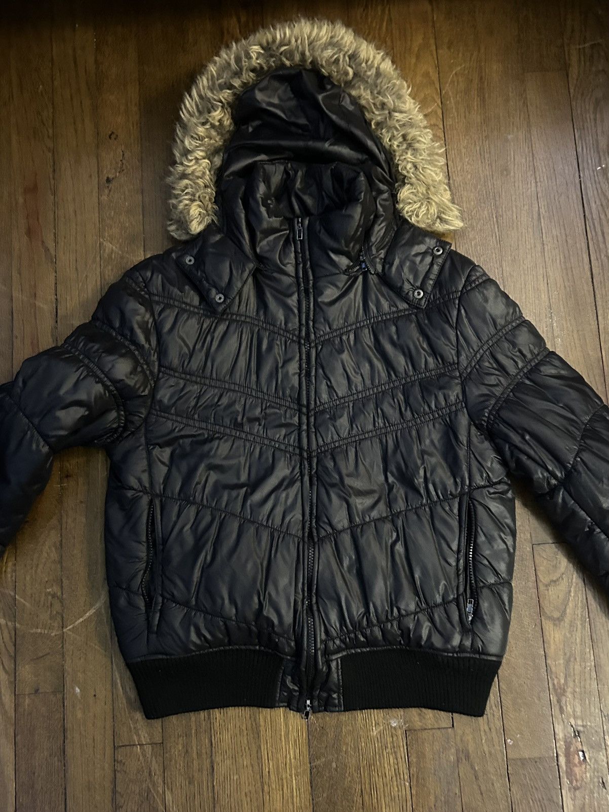 varosh zip up fur puffer