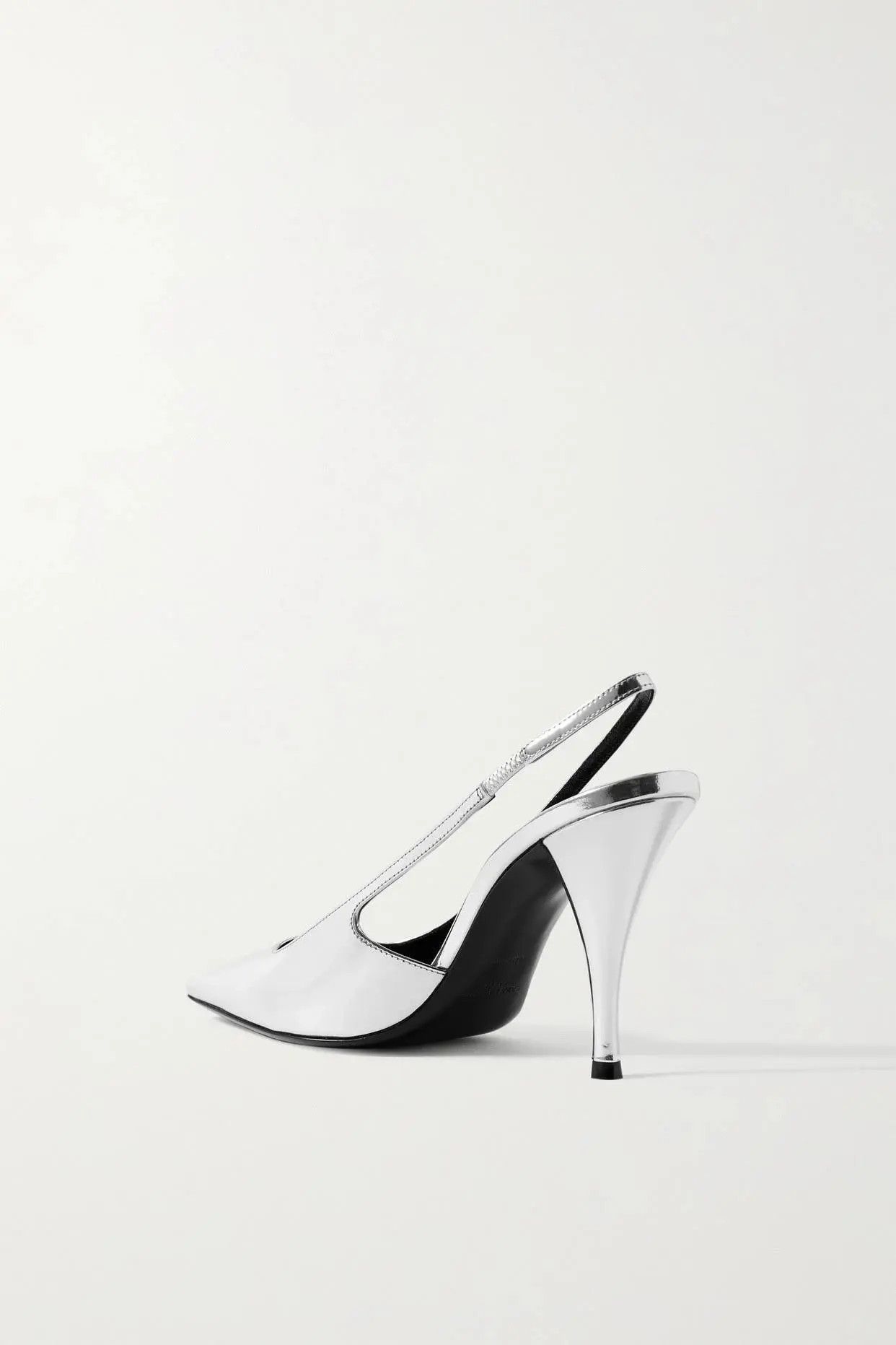 Saint Laurent Paris o1b1hav111224 Blade Slingback Pumps Mirrored Leather Silver Size US 11 / IT 41 - 4 Thumbnail