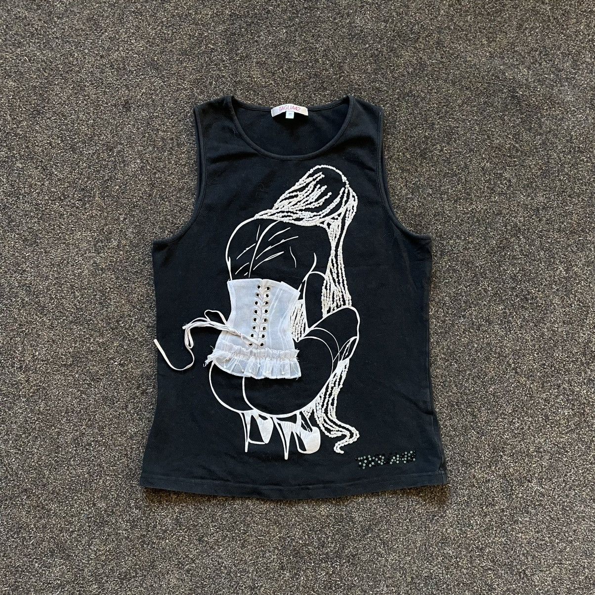 Vintage Vintage Y2K Graphic Tank Top Devil Art Black Goth Slim S Size S / US 4 / IT 40 - 1 Thumbnail
