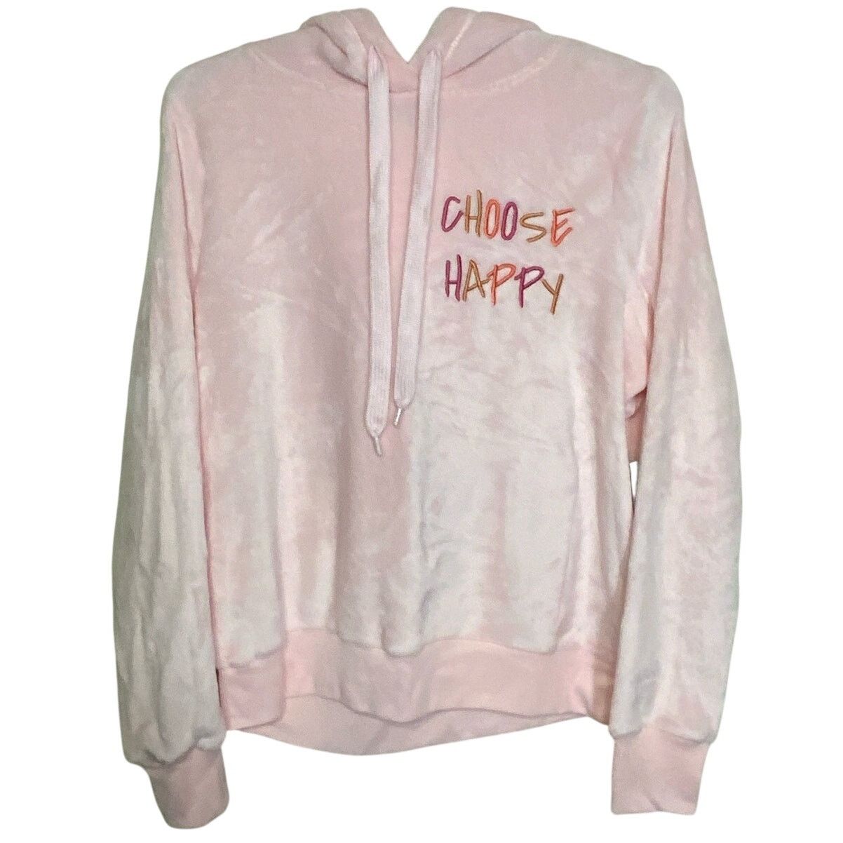 Unknown London Fifth Sun "Choose Happy" Pink Plush Hoodie Womens Size L NWT Size L / US 10 / IT 46 - 2 Thumbnail