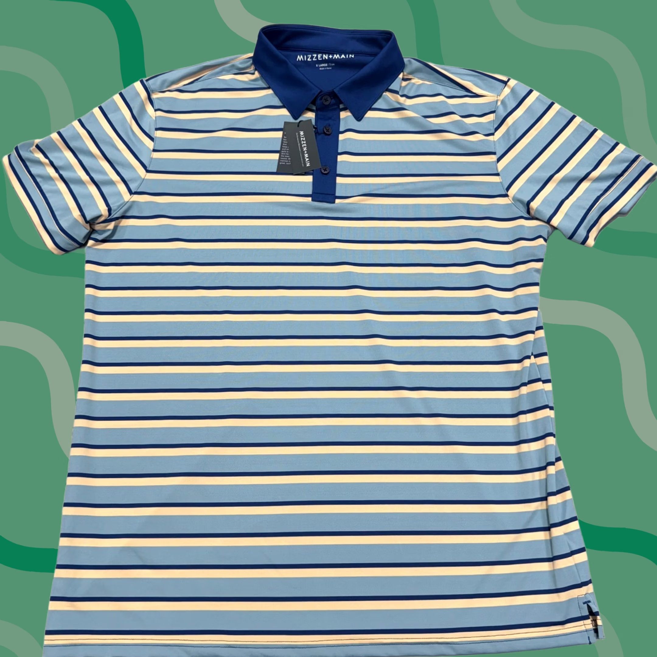 Mizzen+Main Mizzen+Main Polo Shirt Mens XL Blue Striped Versa Golf Performance NWT Size US XL / EU 56 / 4 - 1 Thumbnail