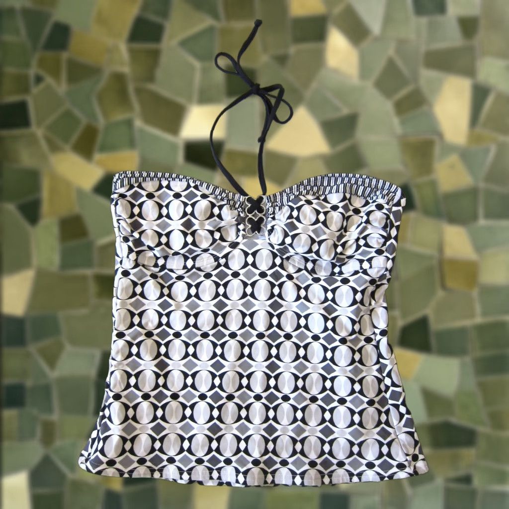 Apt. 9 Apt. 9 Black Grey White Geometric Built In Bra Halter Swimsuit Top Women 10 Size L / US 10 / IT 46 - 1 Thumbnail