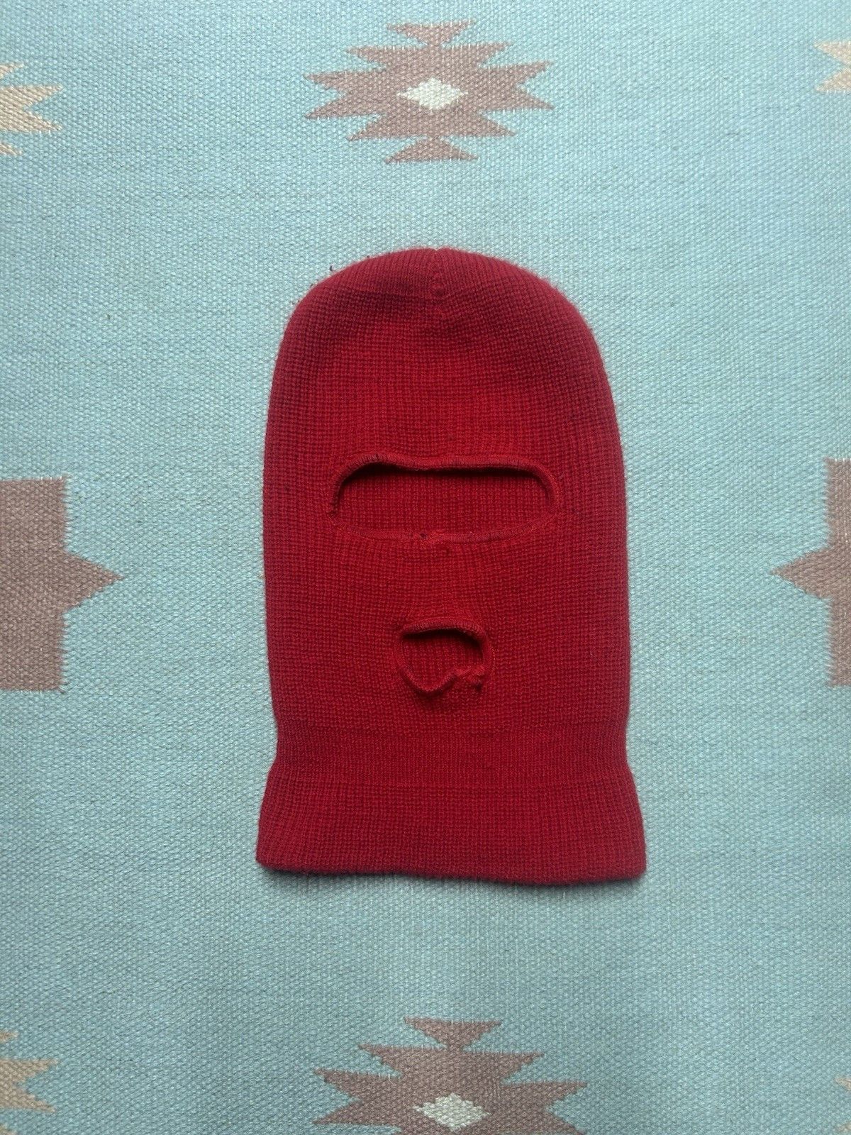 Vintage Vtg knit beanie balaclava robber snowmobile hat OSFA 2 hole Size ONE SIZE - 1 Thumbnail