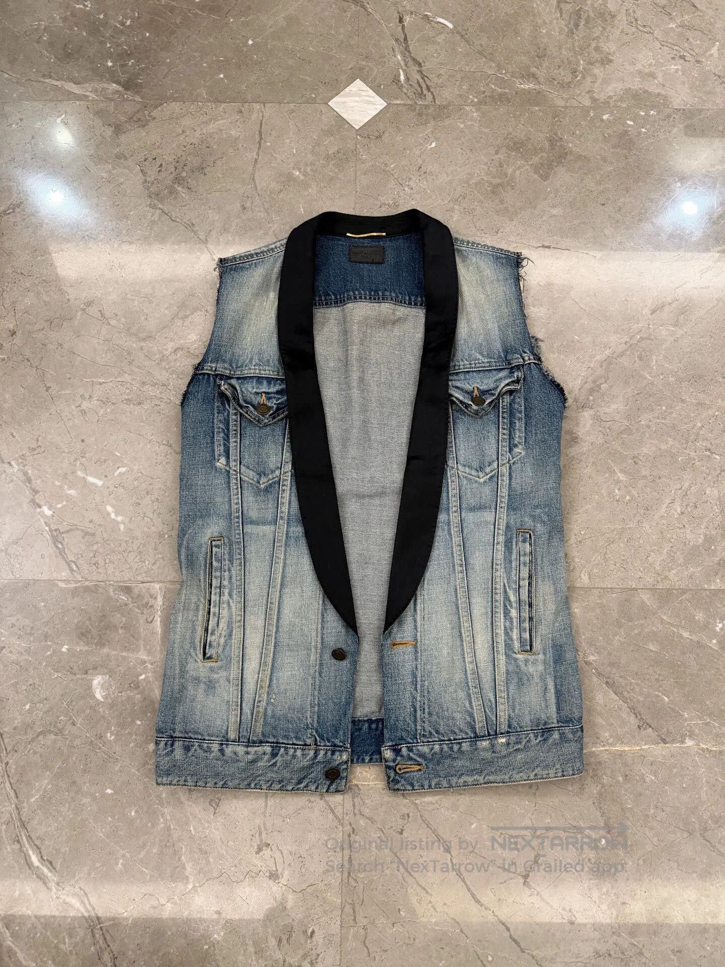 Saint Laurent Paris Saint Laurent Denim Vest with Silk Collar. Size US XS / EU 42 / 0 - 5 Thumbnail