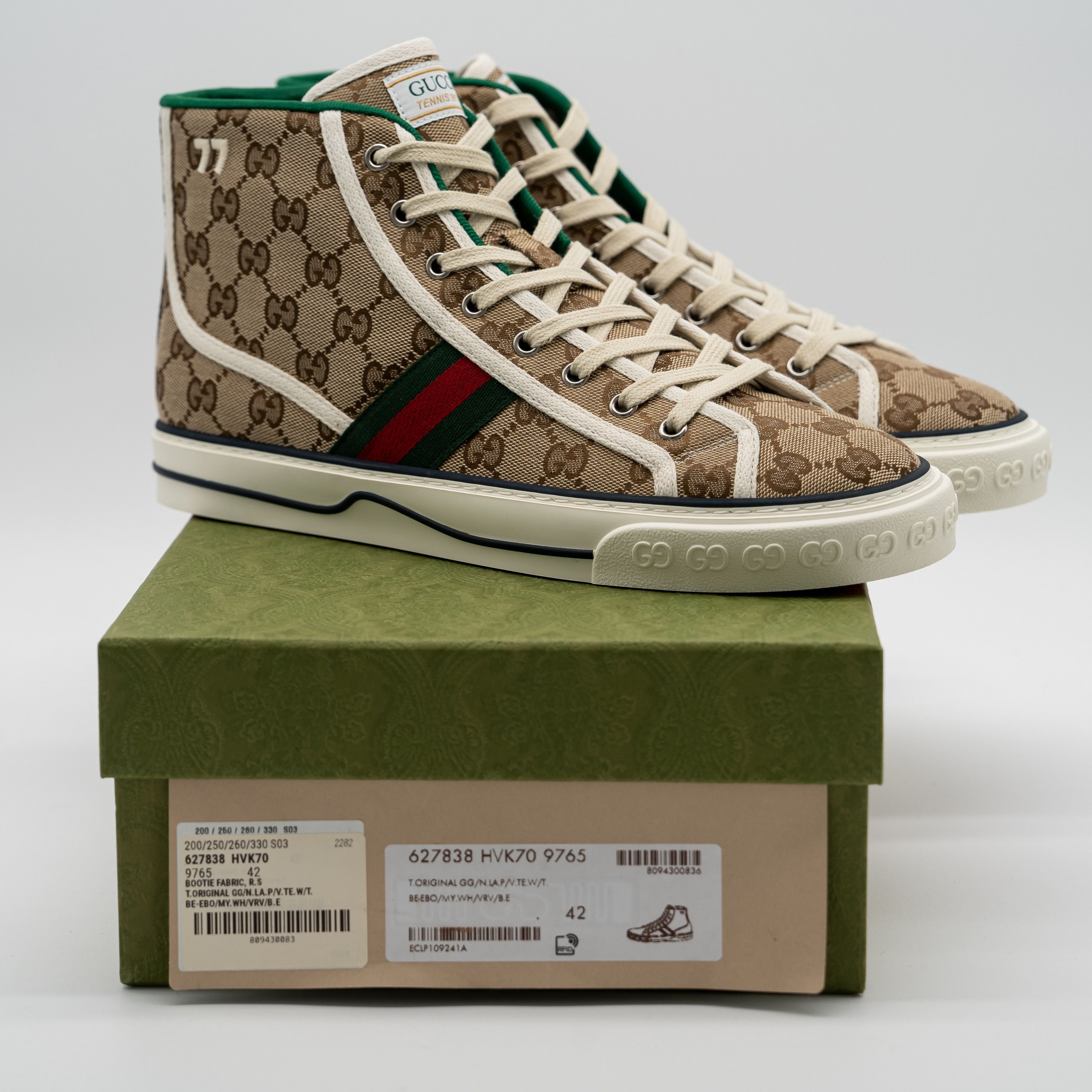 Gucci 42G Gucci GG Canvas Tennis 1977 Beige High Top Sneakers Size US 12 / IT 42 - 11 Thumbnail