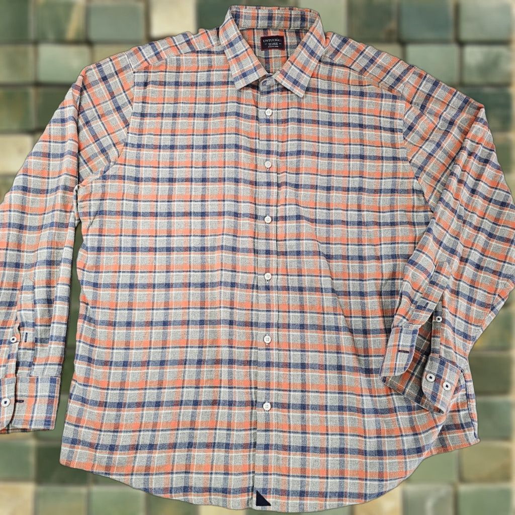 UNTUCKit UNTUCKit Shirt Mens 2XL Blue Orange Gray Plaid Button Down Long Sleeve Casual Size US XXL / EU 58 / 5 - 1 Thumbnail