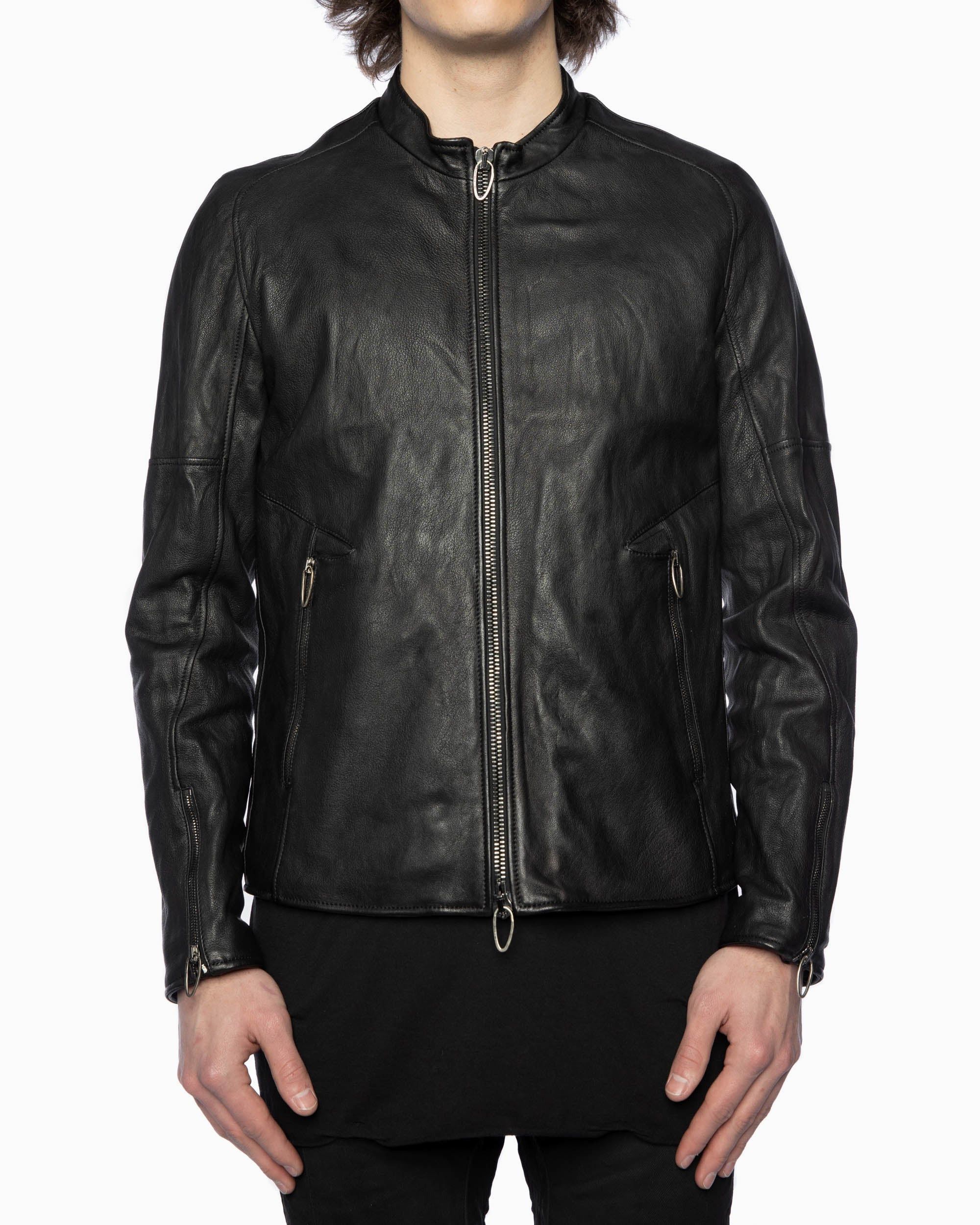 image of Daniele Basta Ram Leather Single Rider's Jacket in Black, Men's (Size Medium)