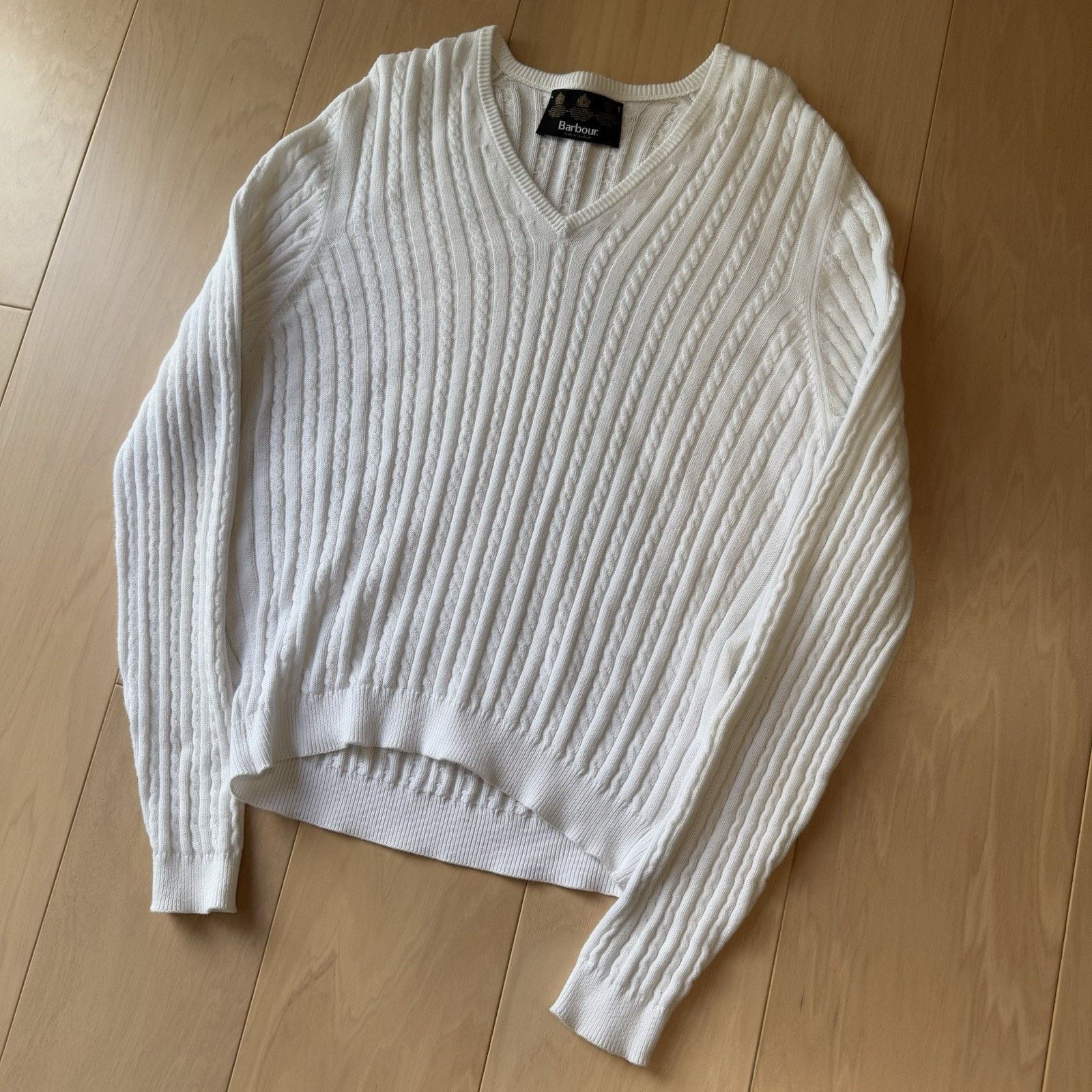 Barbour Barbour Cable Knit Sweater Women's 16 White Cotton Pullover Size XXL / US 16-18 / IT 52-54 - 9 Thumbnail