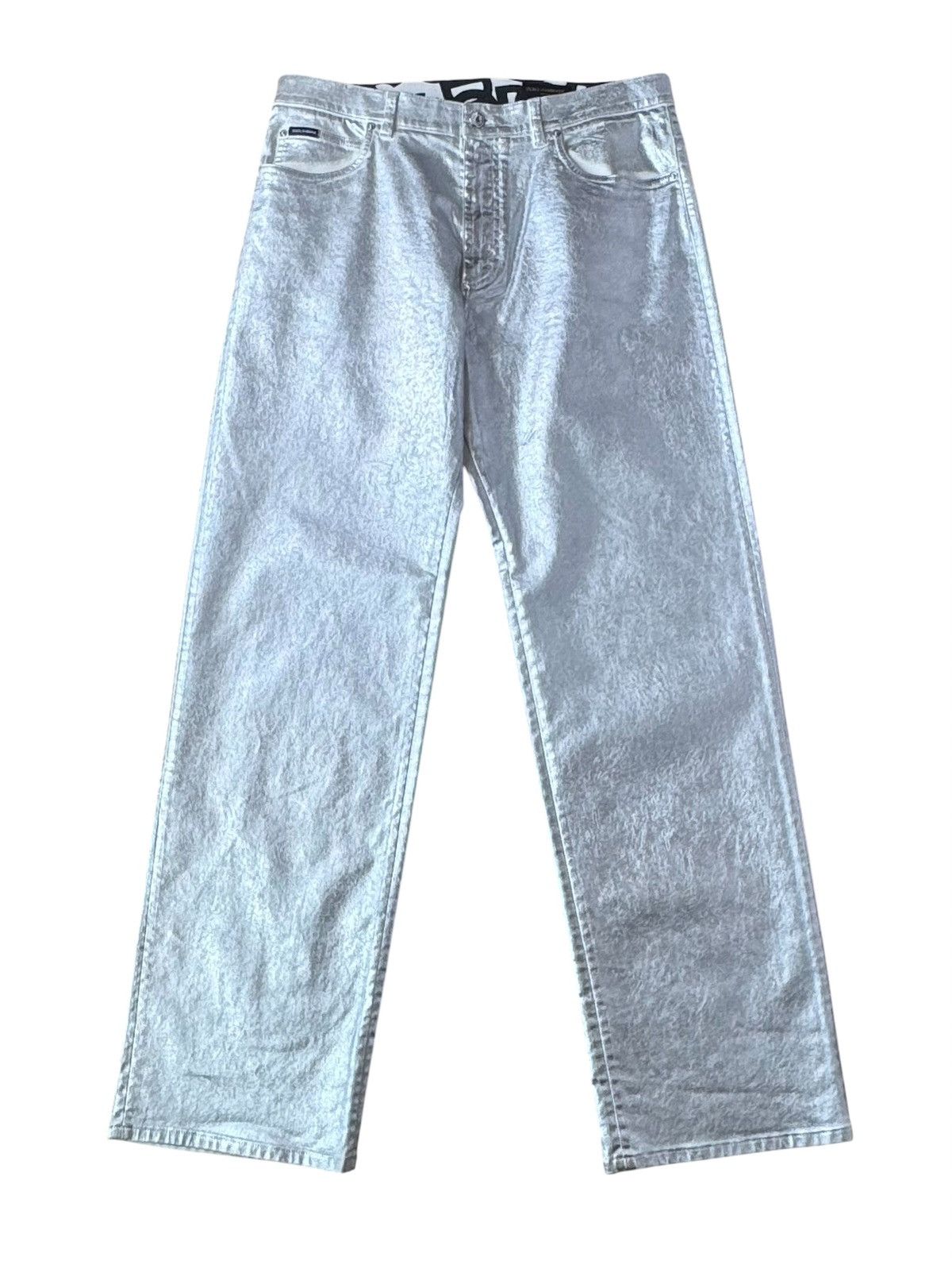 Dolce & Gabbana Dolce & Gabbana Silver Metallic Runway Straight Cut Pants Size US 34 / EU 50 - 1 Thumbnail