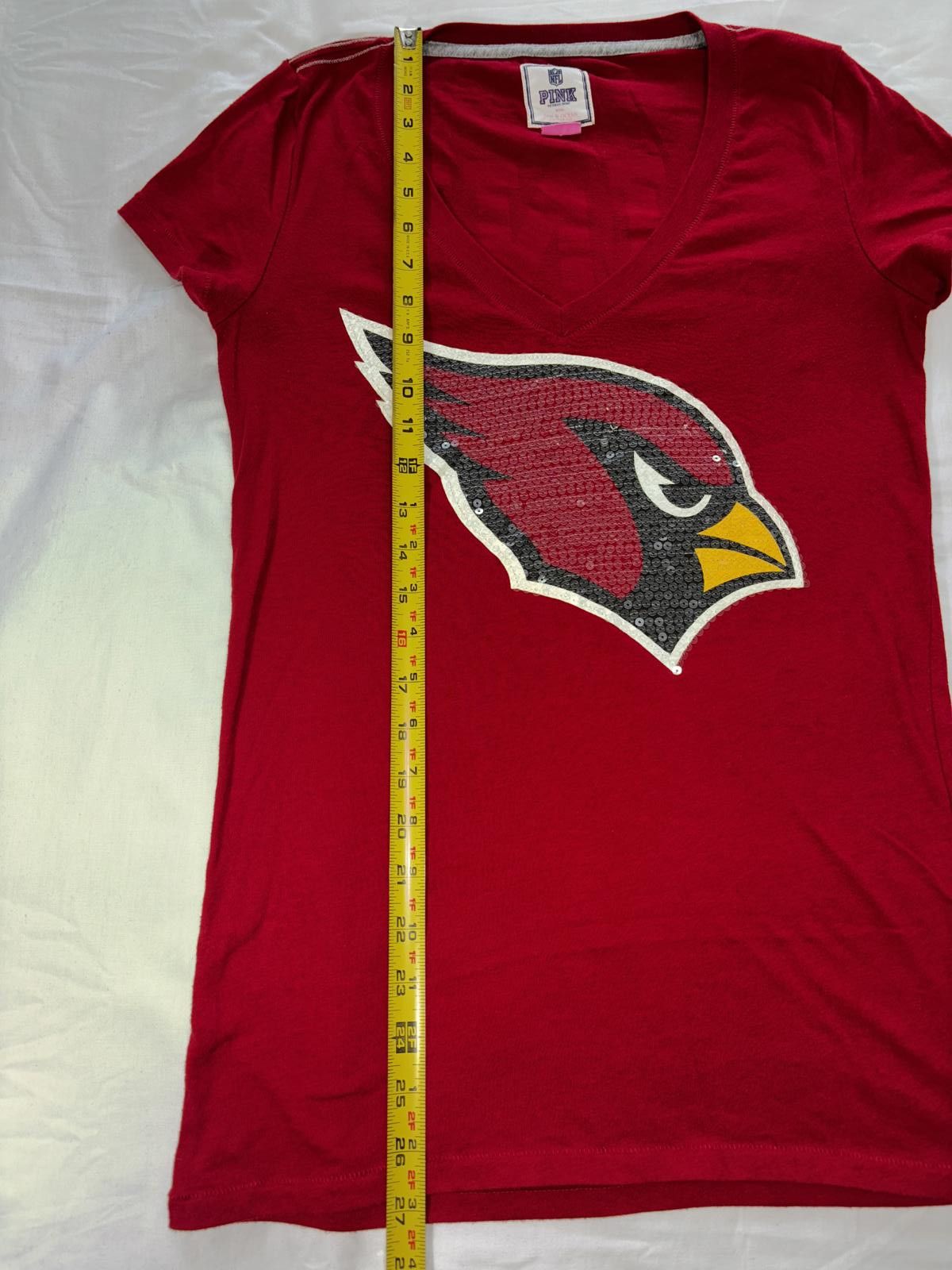 Designer Arizona Cardinals Women's V-Neck Tee - Red with Sequins Size ONE SIZE - 6 Thumbnail