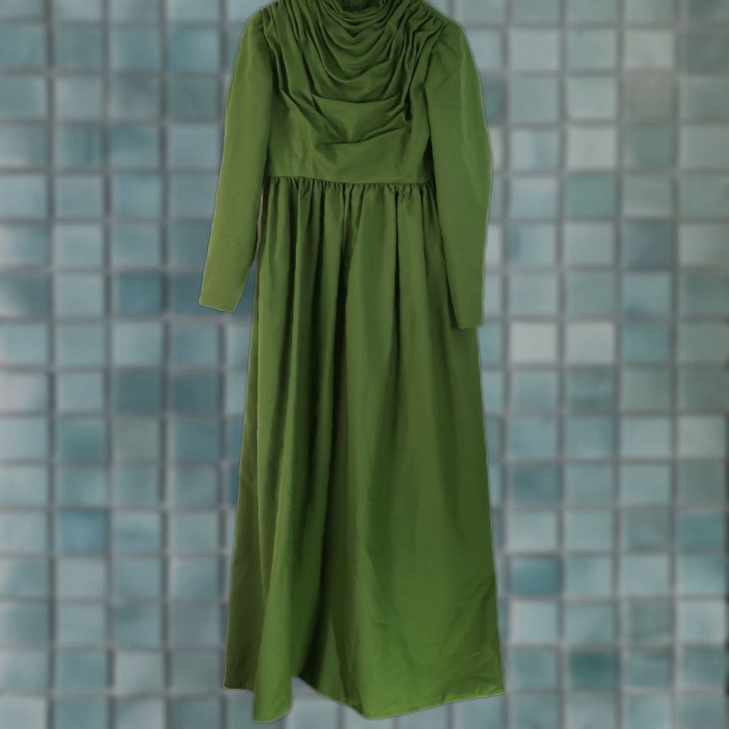 Olive VTG Unbranded Womens MaryLou Handmade Draped Neck Olive Green Gown Dress Size Large MaryLou VTG Size 4XL / US 24-26 - 1 Thumbnail