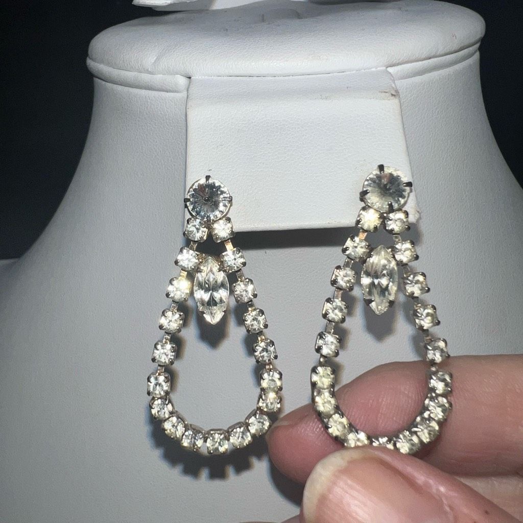 Vintage Vintage Prong Set Double Loop Rhinestone Earrings Size ONE SIZE - 5 Thumbnail