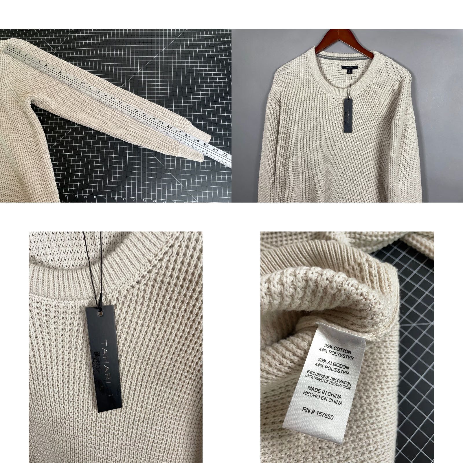 Vintage Unworn Tahari Waffle Knit Sweater Pullover Crewneck Adult XL Ivory Cotton Blend Preppy 90s Mens Size US XL / EU 56 / 4 - 8 Thumbnail