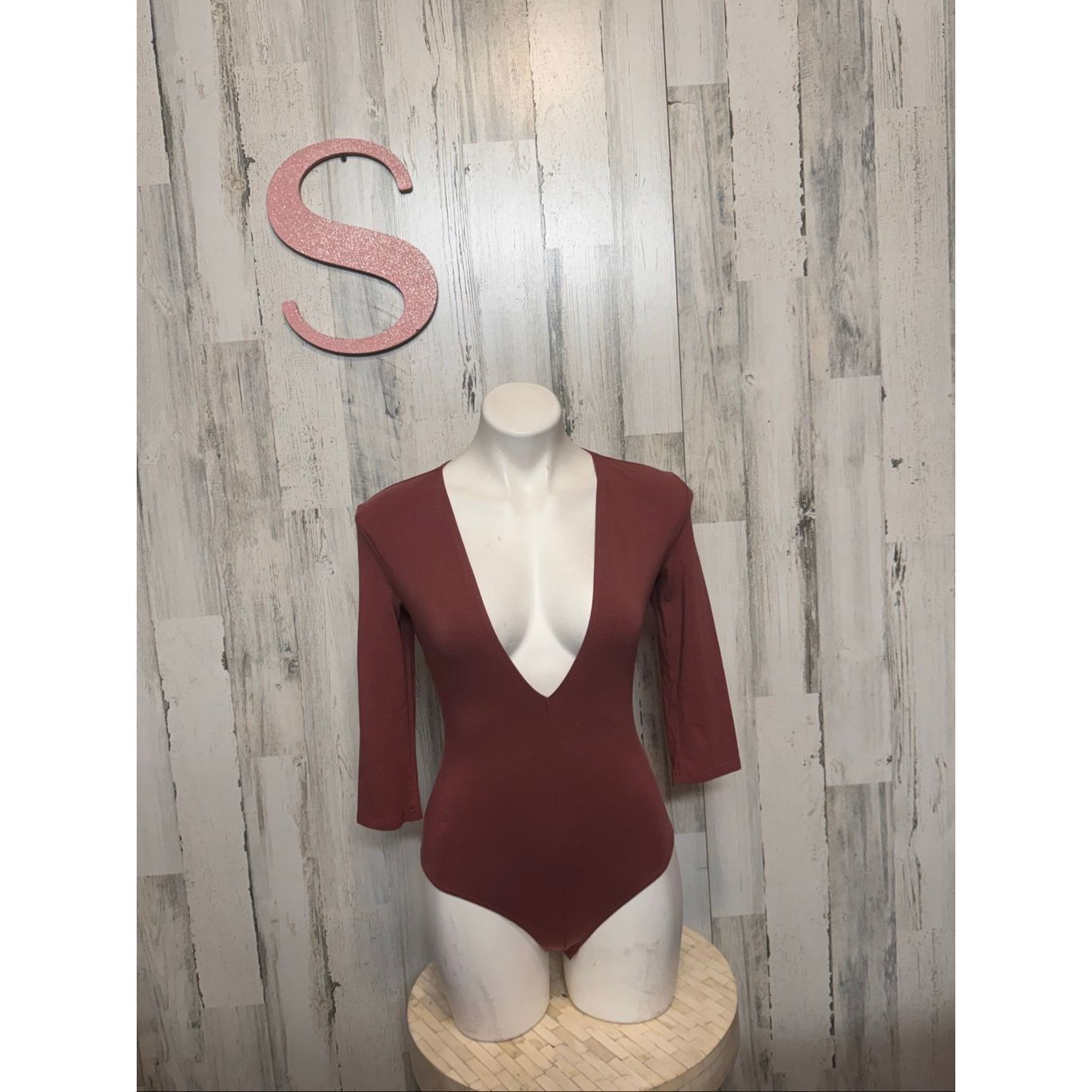 Other Rust Brown Deep V-Neck Long Sleeve Bodysuit – Size Small Size S / US 4 / IT 40 - 1 Thumbnail