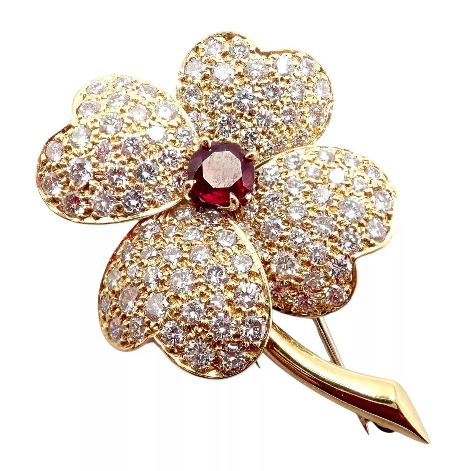 Van Cleef & Arpels 18k Yellow Gold Diamond Ruby Brooch Pendant Size ONE SIZE - 3 Thumbnail