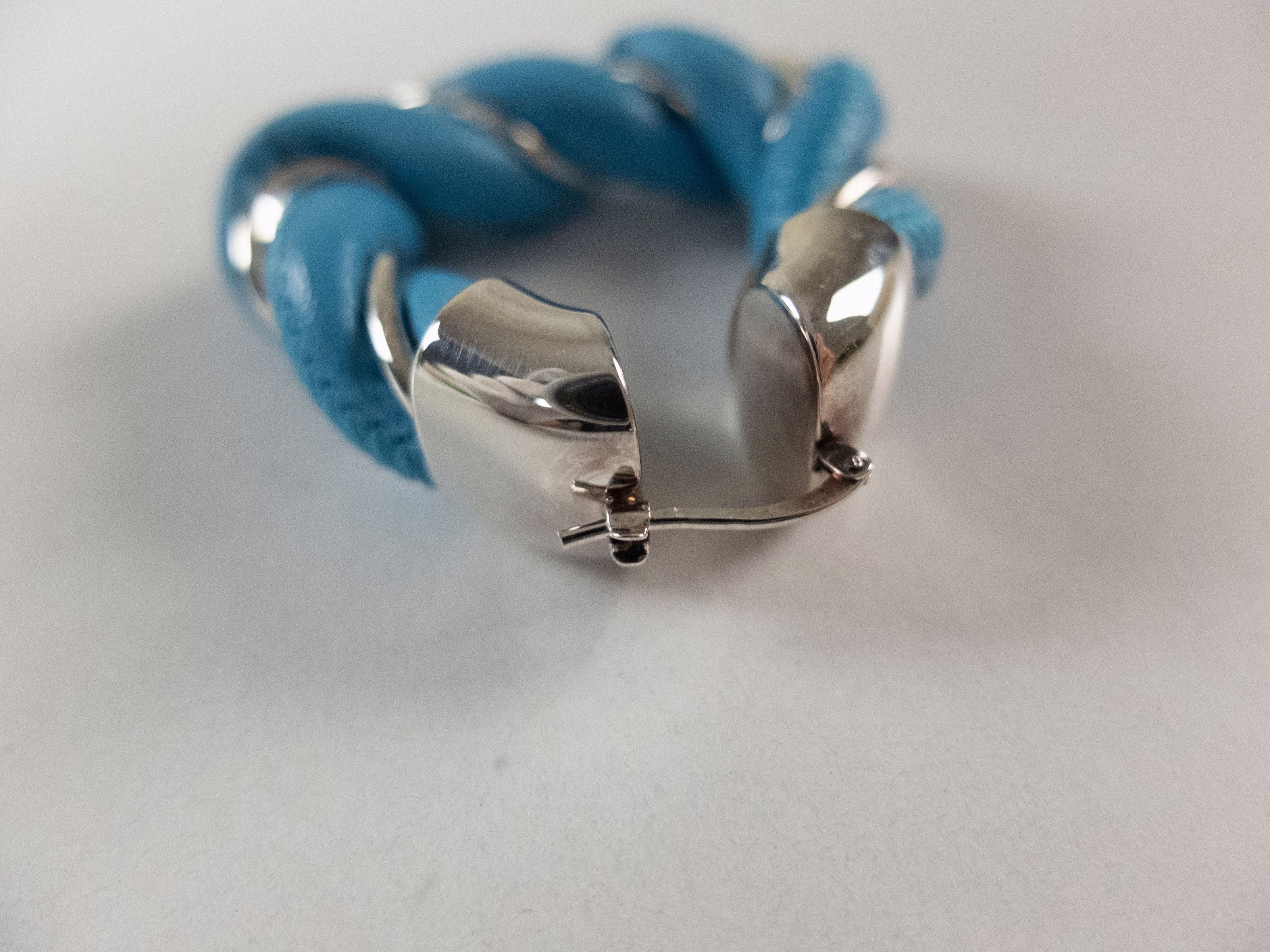 Bottega Veneta BOTTEGA VENETA Twist triangle blue leather silver earrings q Size ONE SIZE - 4 Thumbnail