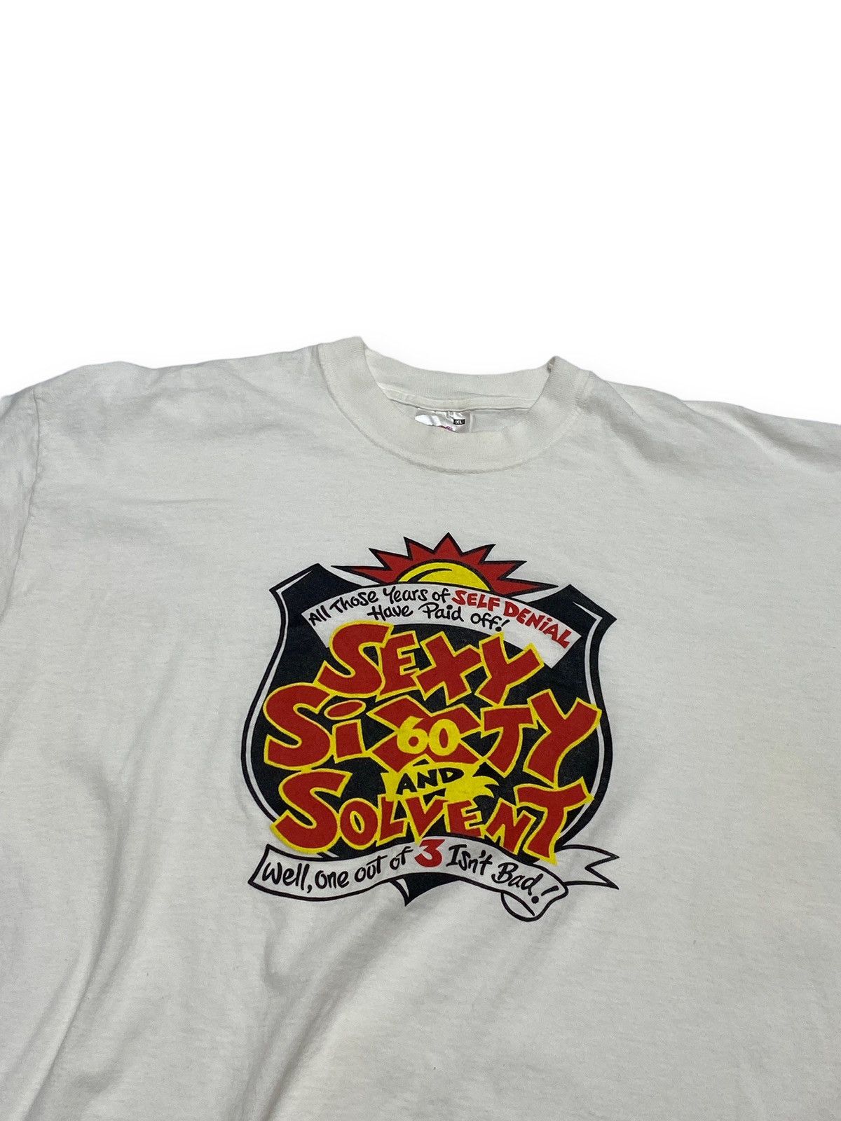 Vintage Vintage SEXY SIXTY AND SOLVENT Fun Meme T Shirt Size US L / EU 52-54 / 3 - 2 Thumbnail