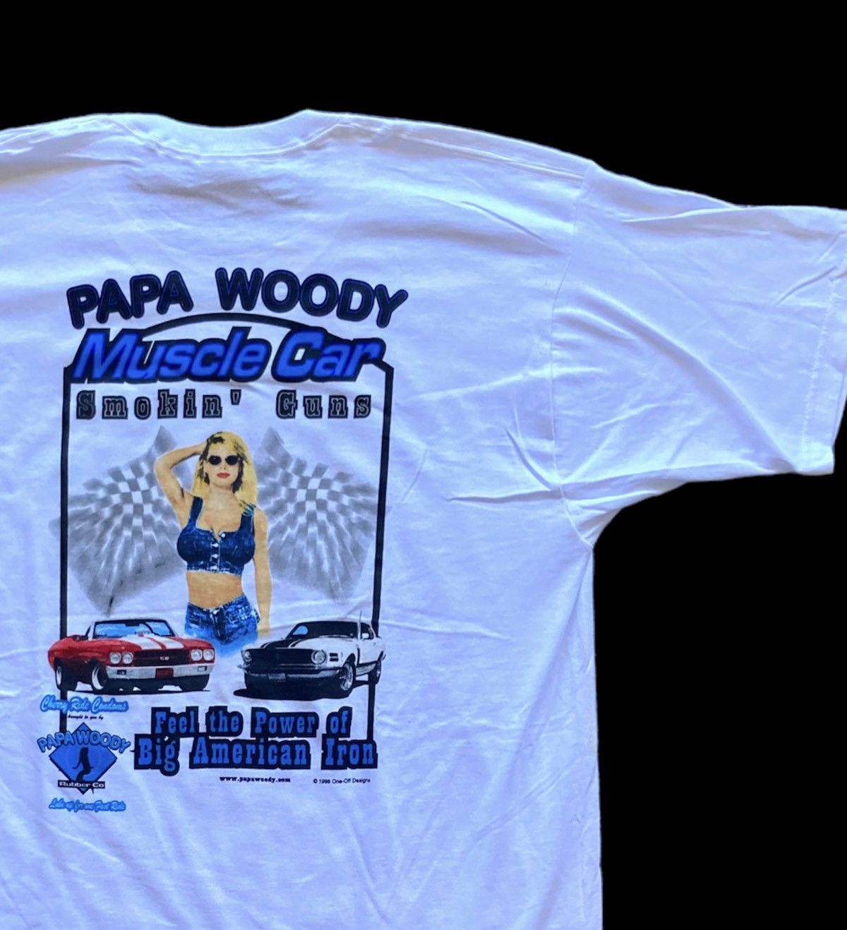 Fruit Of The Loom × Vintage Vintage Deadstock 1998 Pappa Woodys condoms Muscle Car tee Size US XL / EU 56 / 4 - 1 Thumbnail