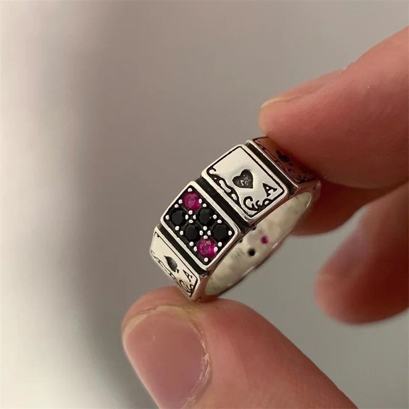 Vintage Vintage Unisex Ace of Spades Poker Open Cuff Finger Ring Size ONE SIZE - 5 Thumbnail
